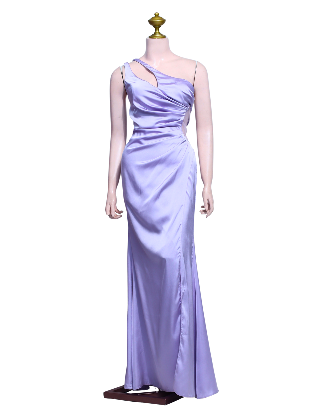 Lavender Satin One-shoulder Evening Gown - V05