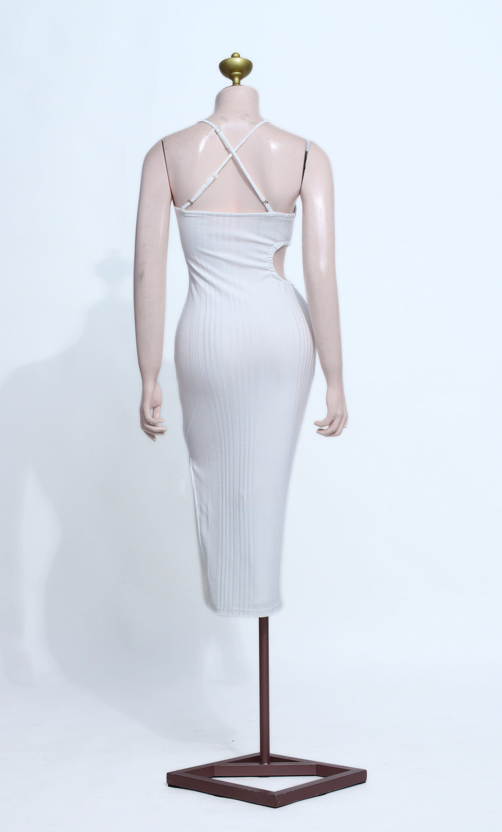Chic White Halter Neck Midi Dress - Cotton Spandex Bodycon Cocktail Gown - W35
