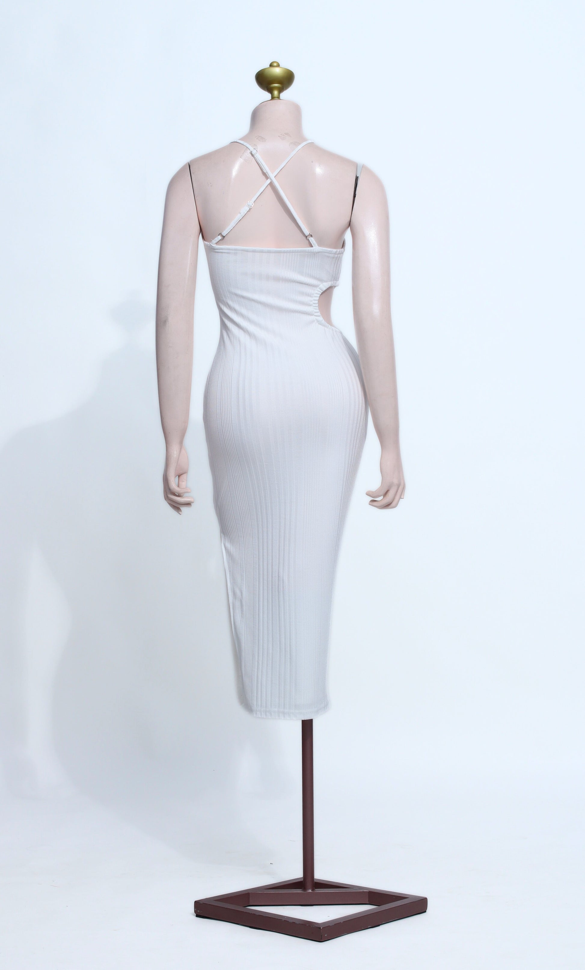 Chic White Halter Neck Midi Dress - Cotton Spandex Bodycon Cocktail Gown - W35