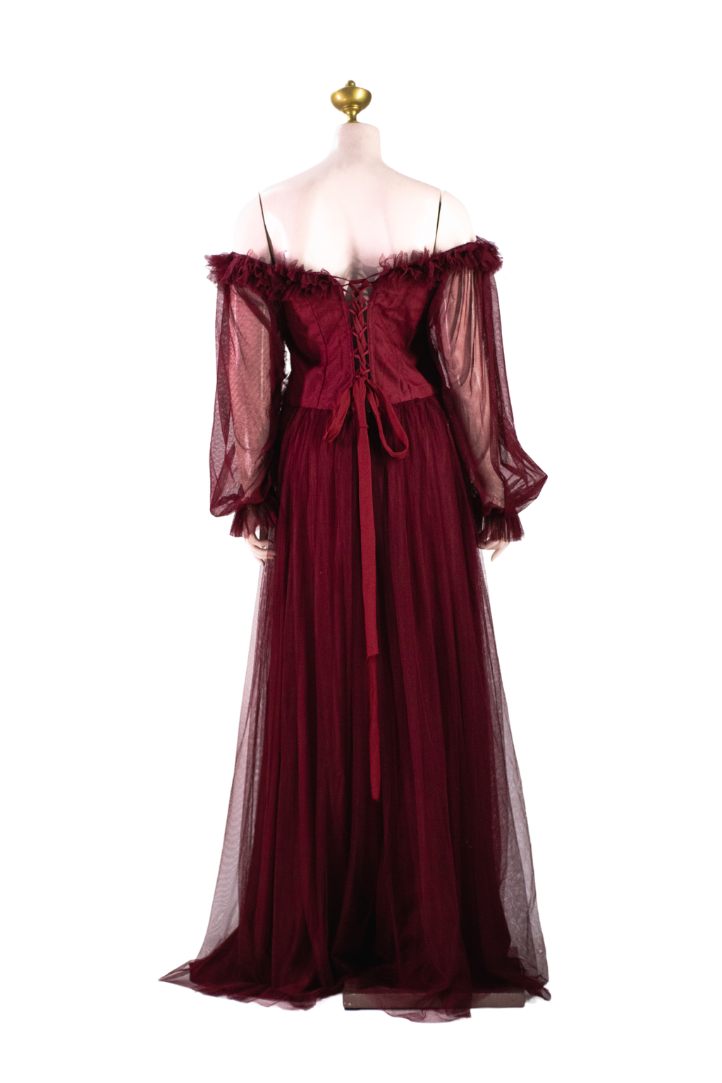 Maroon Soft Tulle Long Dress - M01