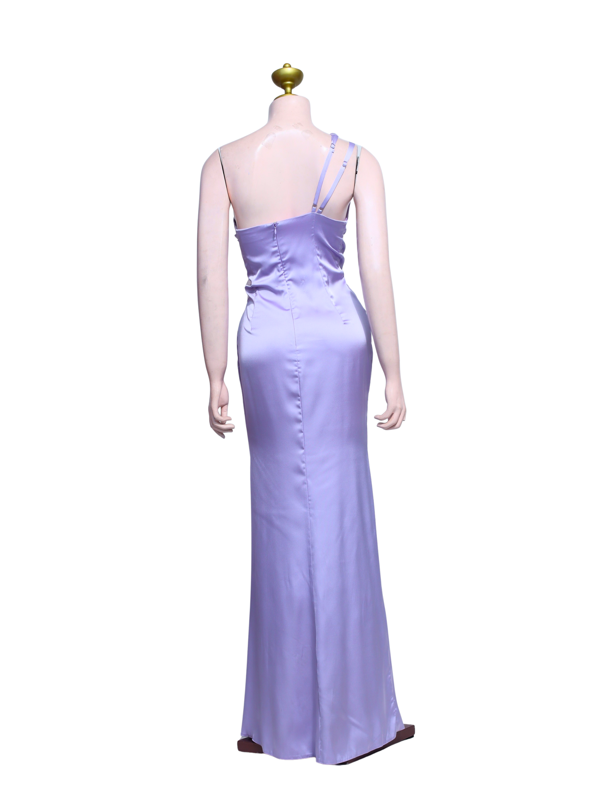 Lavender Satin One-shoulder Evening Gown - V05