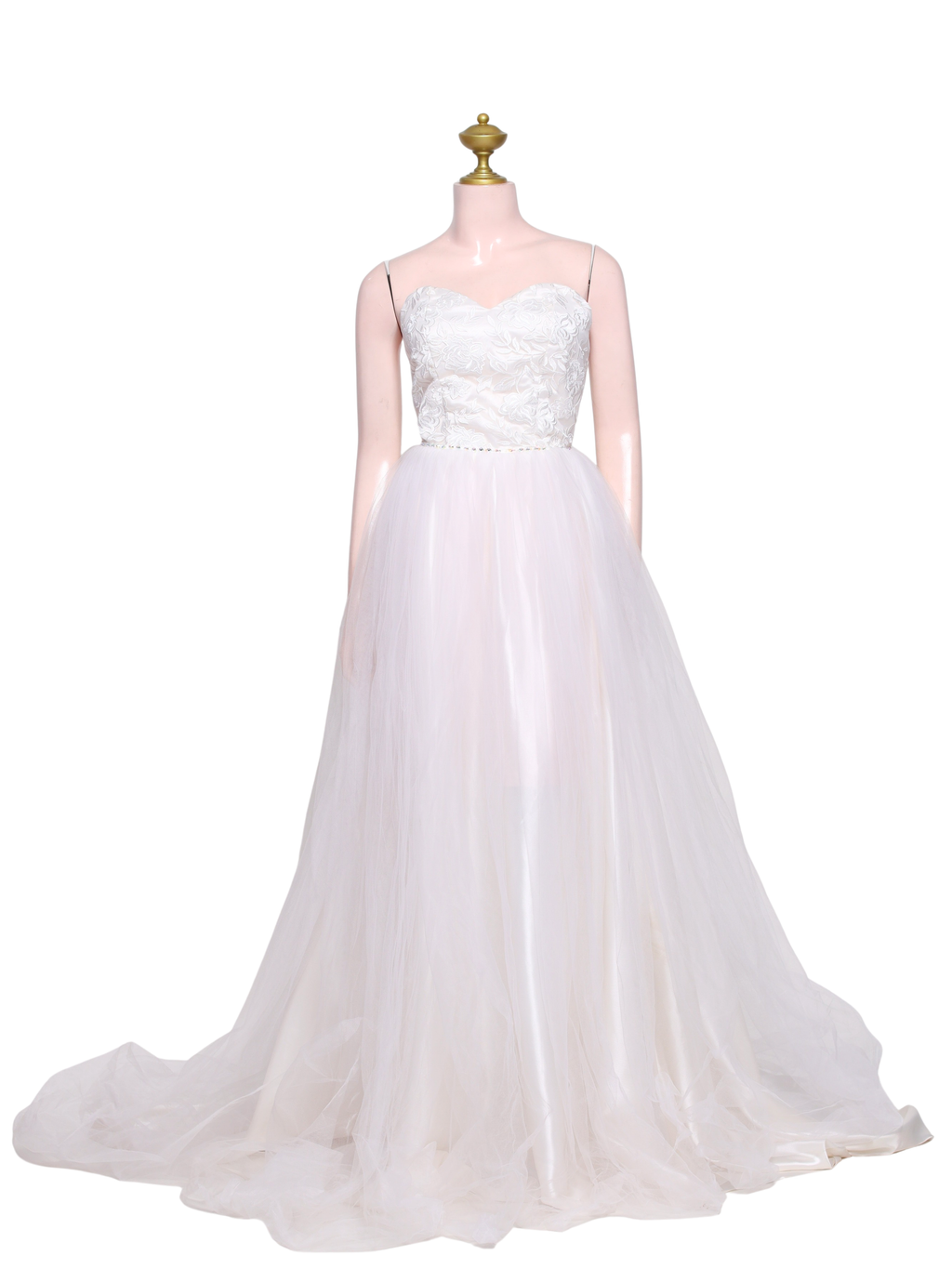 White Lace Sweetheart Tulle Wedding Dress - W12