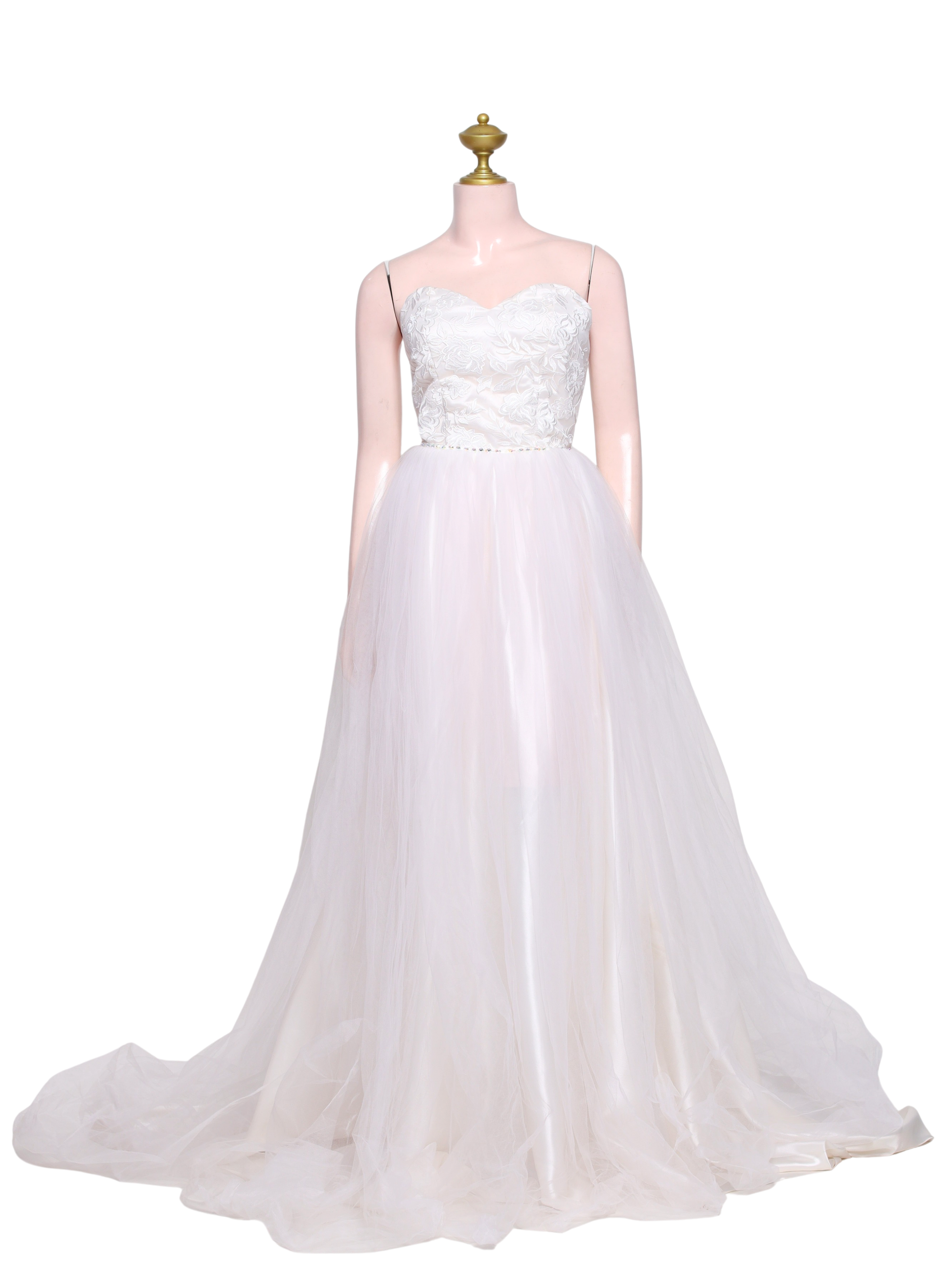 White Lace Sweetheart Tulle Wedding Dress - W12