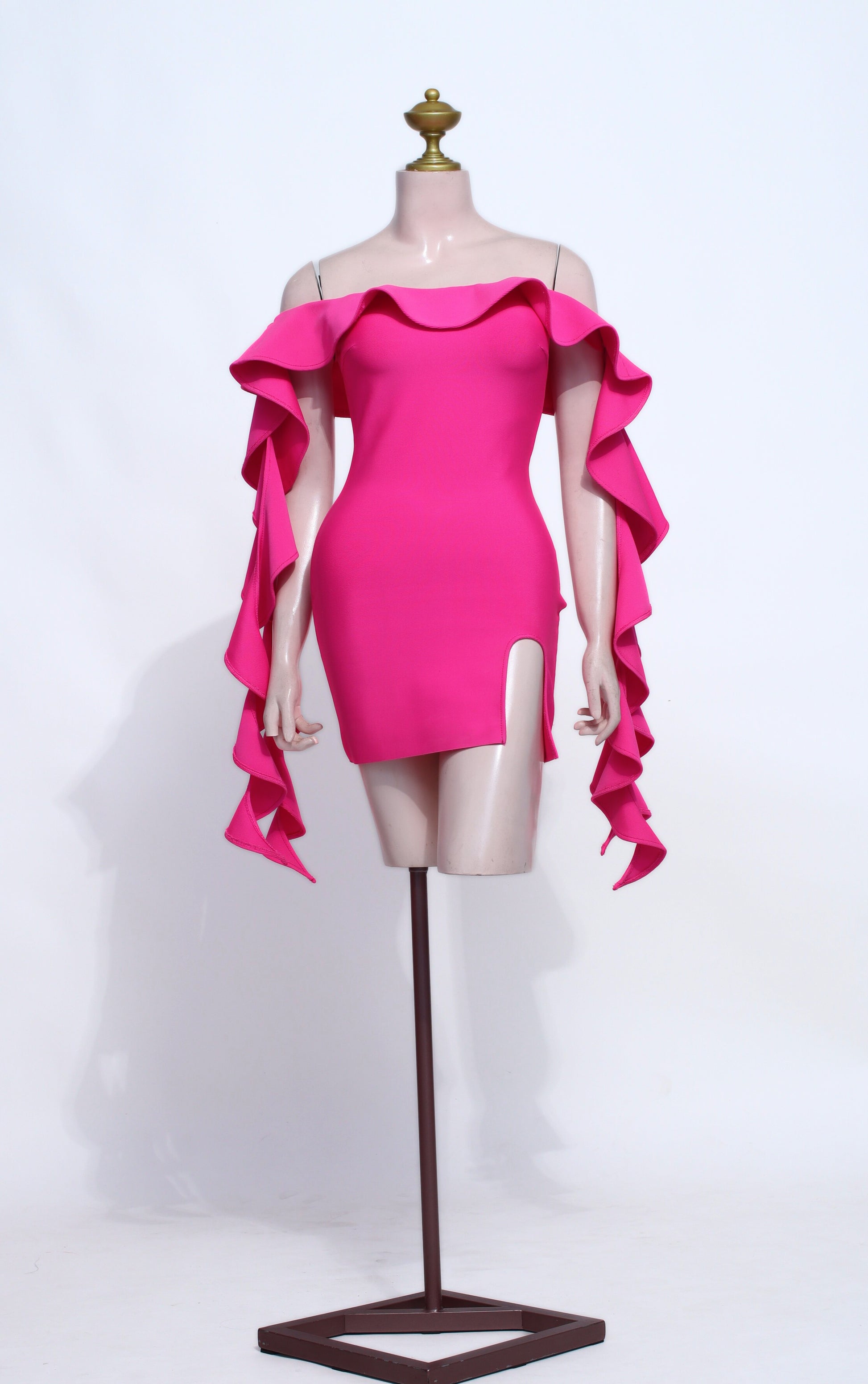 Fuchsia Off-Shoulder Ruffle Detail  – Sexy Bodycon Party Dress - SF04