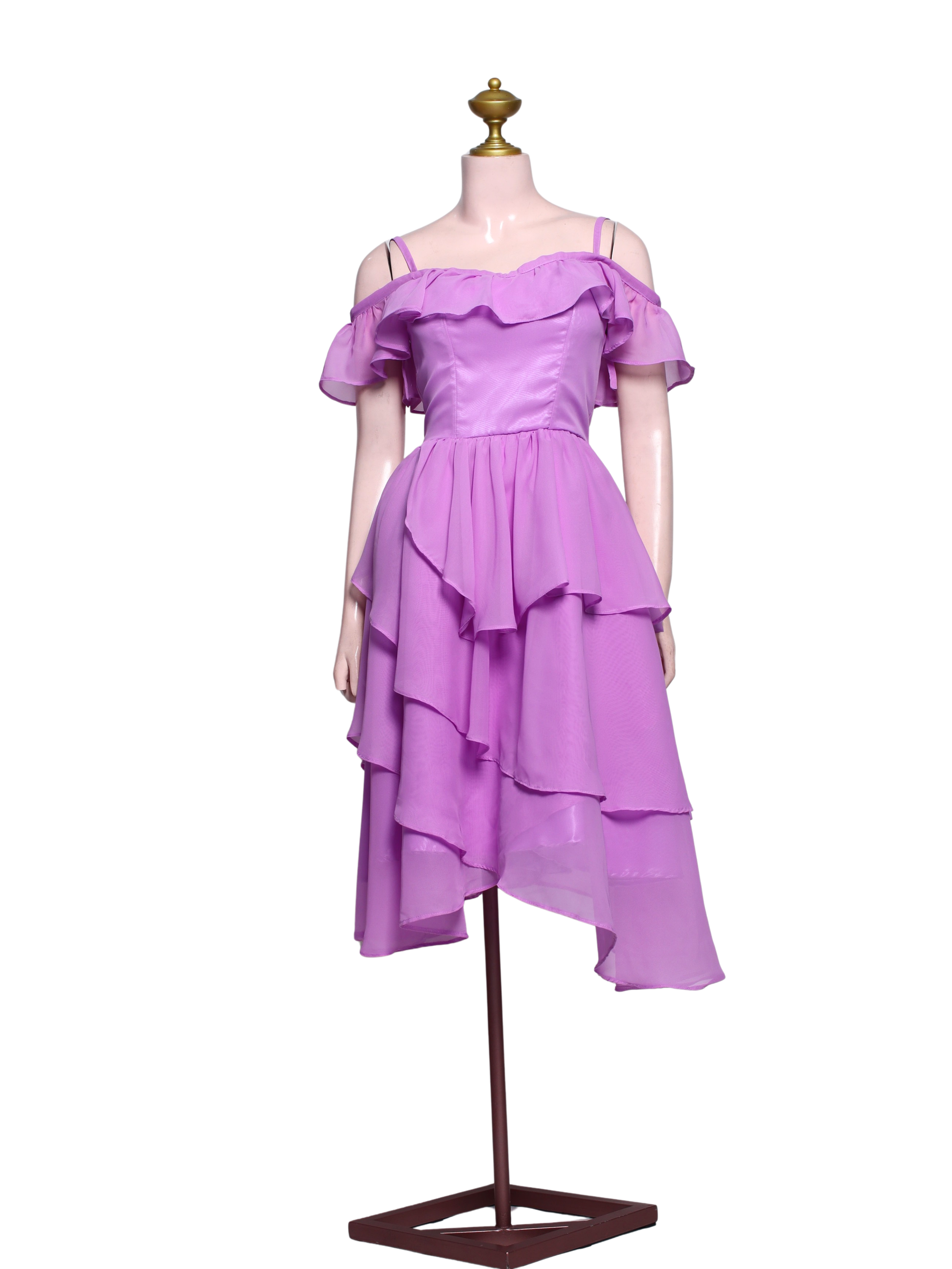 Purple Off Shoulder Ruffle With Strap Midi Dress - SV02