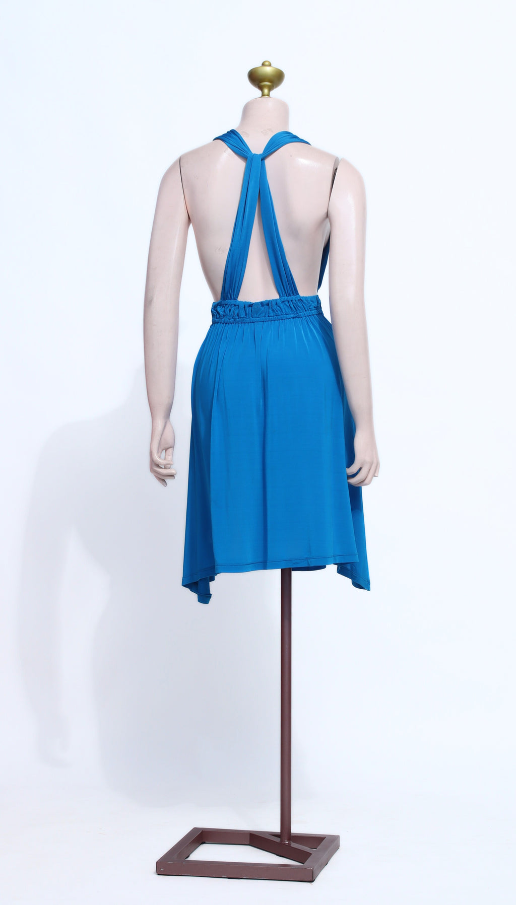 Royal Blue Stretch Silk Mini Dress | Plunging V-Neck Crisscross Backless Gown - SBL06