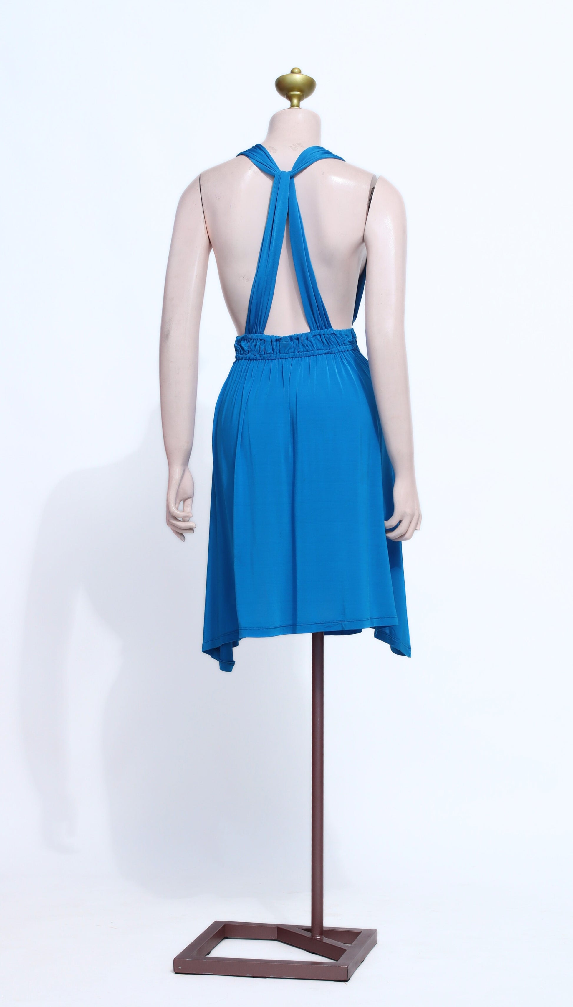 Royal Blue Stretch Silk Mini Dress | Plunging V-Neck Crisscross Backless Gown - SBL06