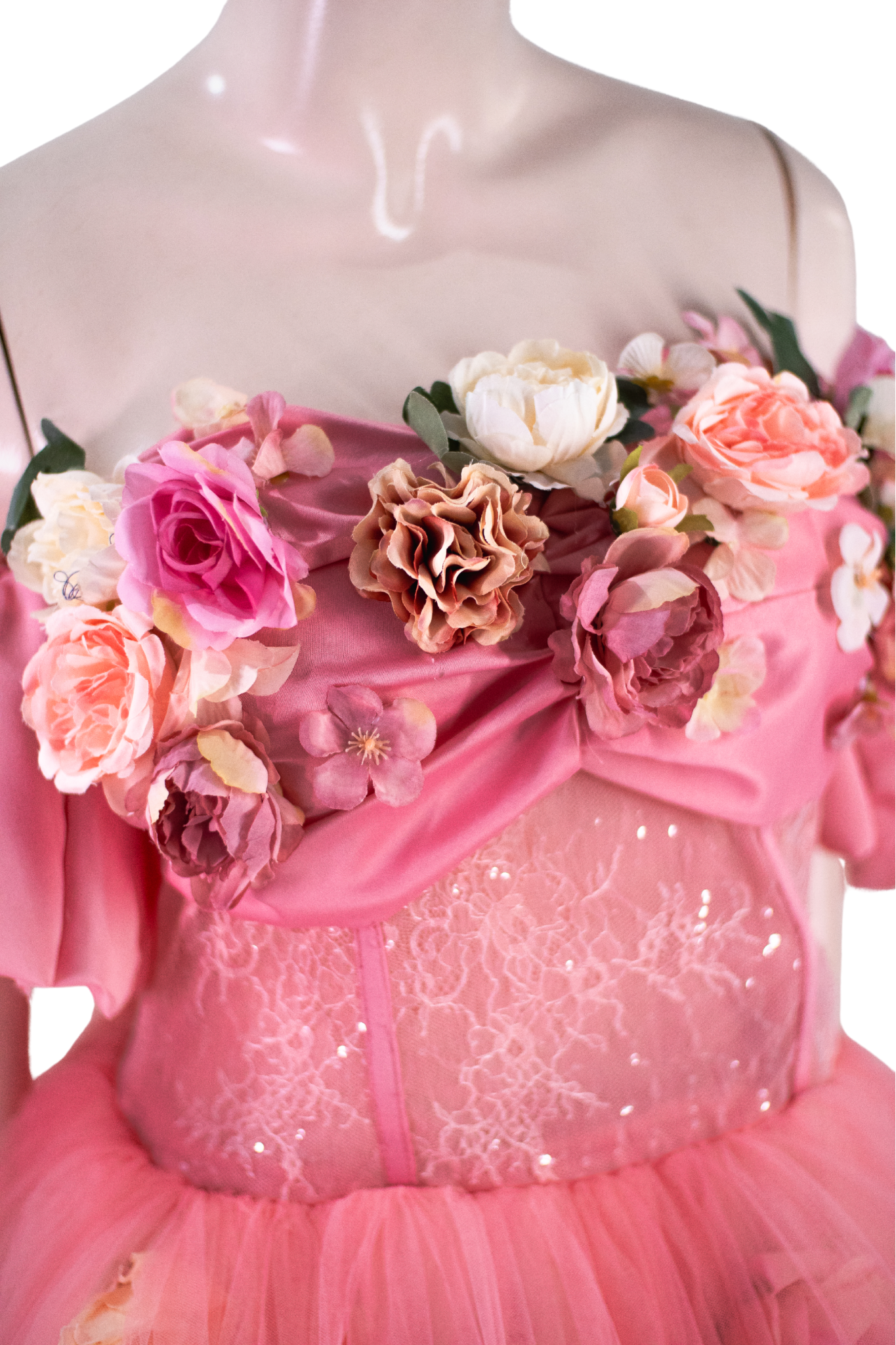 Salmon Pink Satin Corset Gown | Lace and Tulle Ballgown Maxi Dress - P02