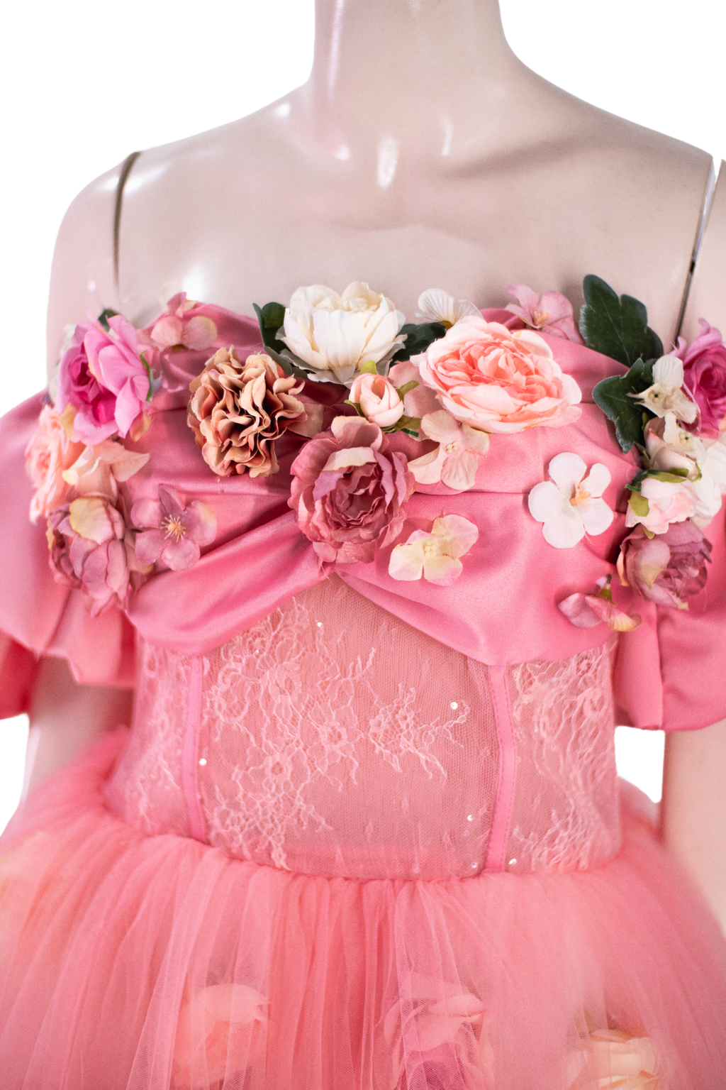 Salmon Pink Satin Corset Gown | Lace and Tulle Ballgown Maxi Dress - P02