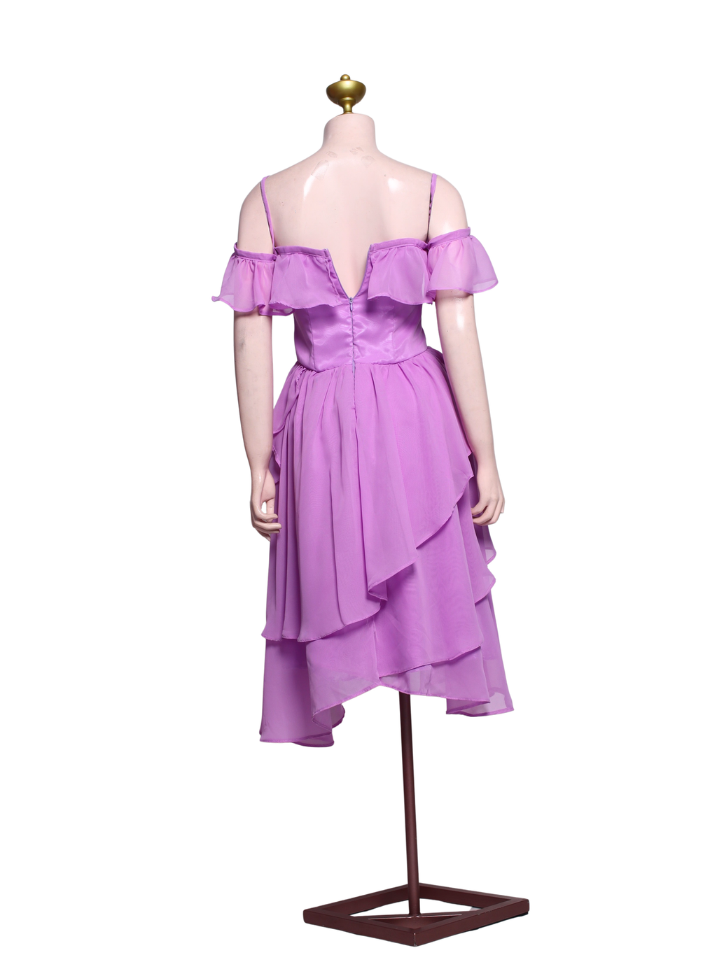 Purple Off Shoulder Ruffle With Strap Midi Dress - SV02
