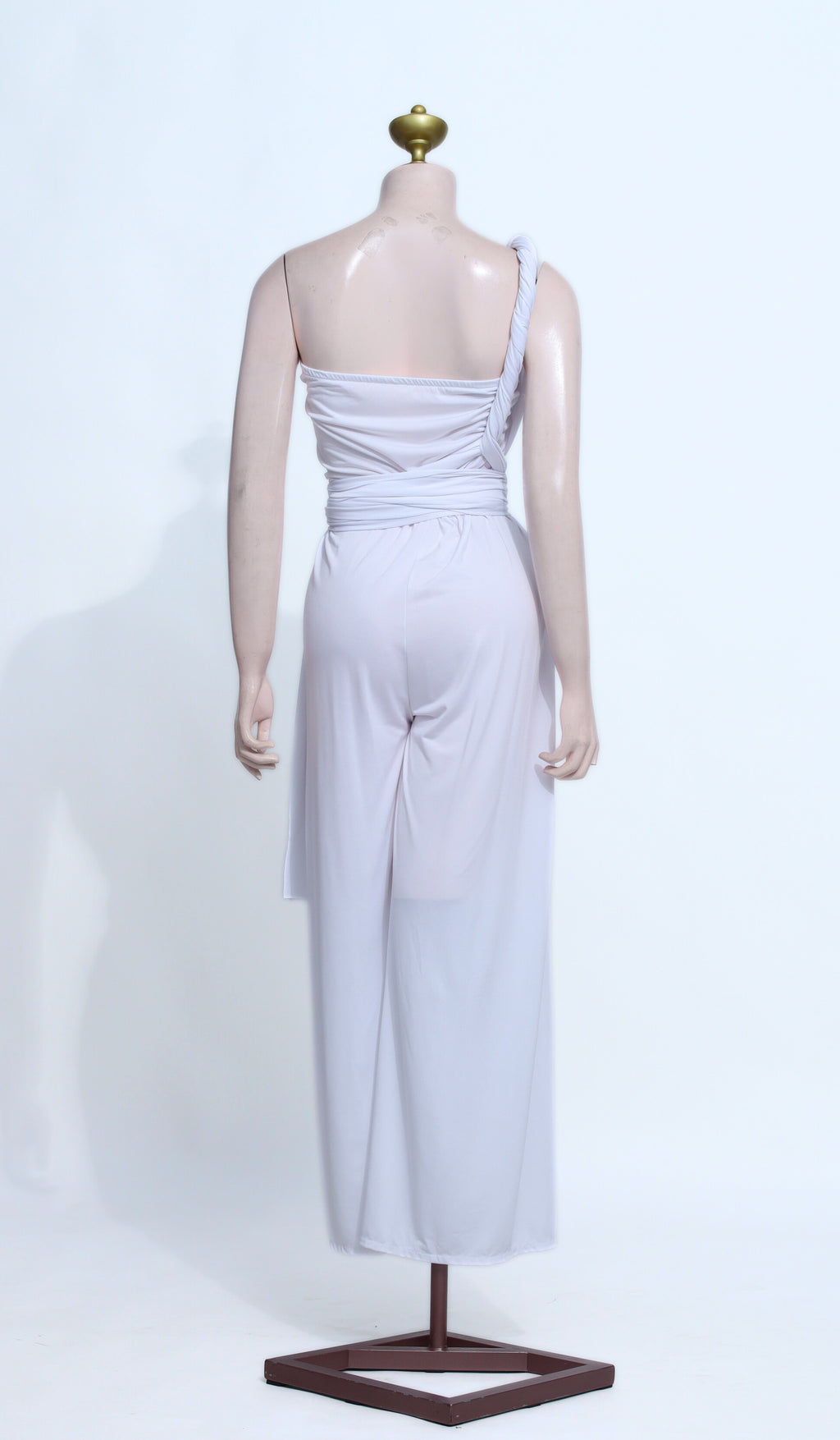 Comfort Stretch Cotton Spandex Multi-Wrap Jumpsuit | One-Shoulder Wide Leg - W31