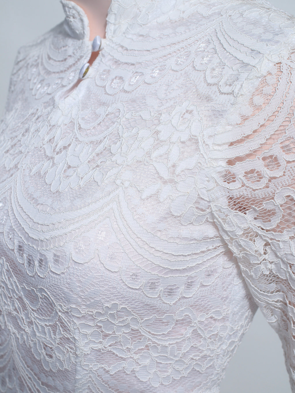 White Bodycon Mermaid Lace Gown | Fitted Long Sleeve Tie Bust Zipper Back - SW20
