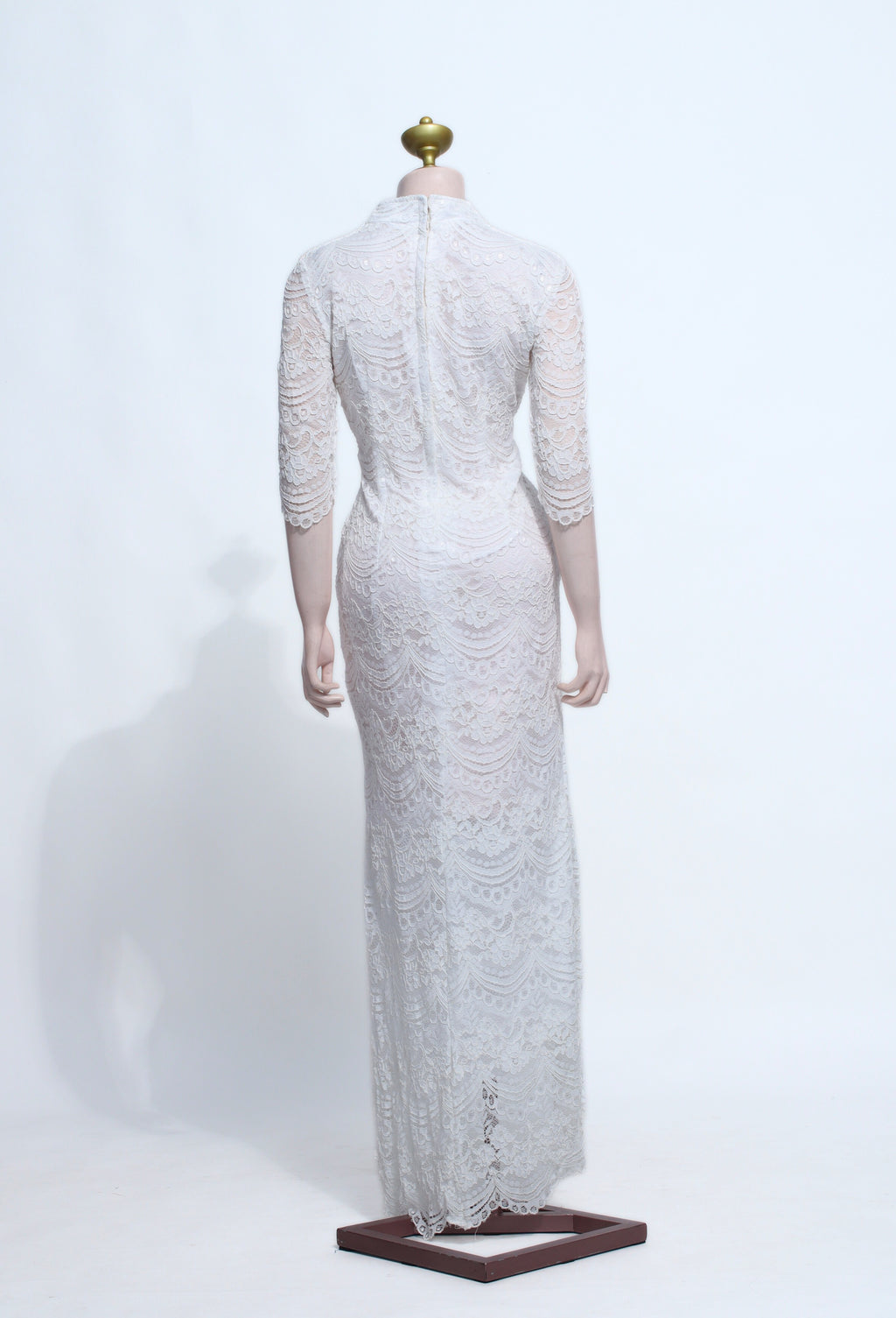 White Bodycon Mermaid Lace Gown | Fitted Long Sleeve Tie Bust Zipper Back - SW20
