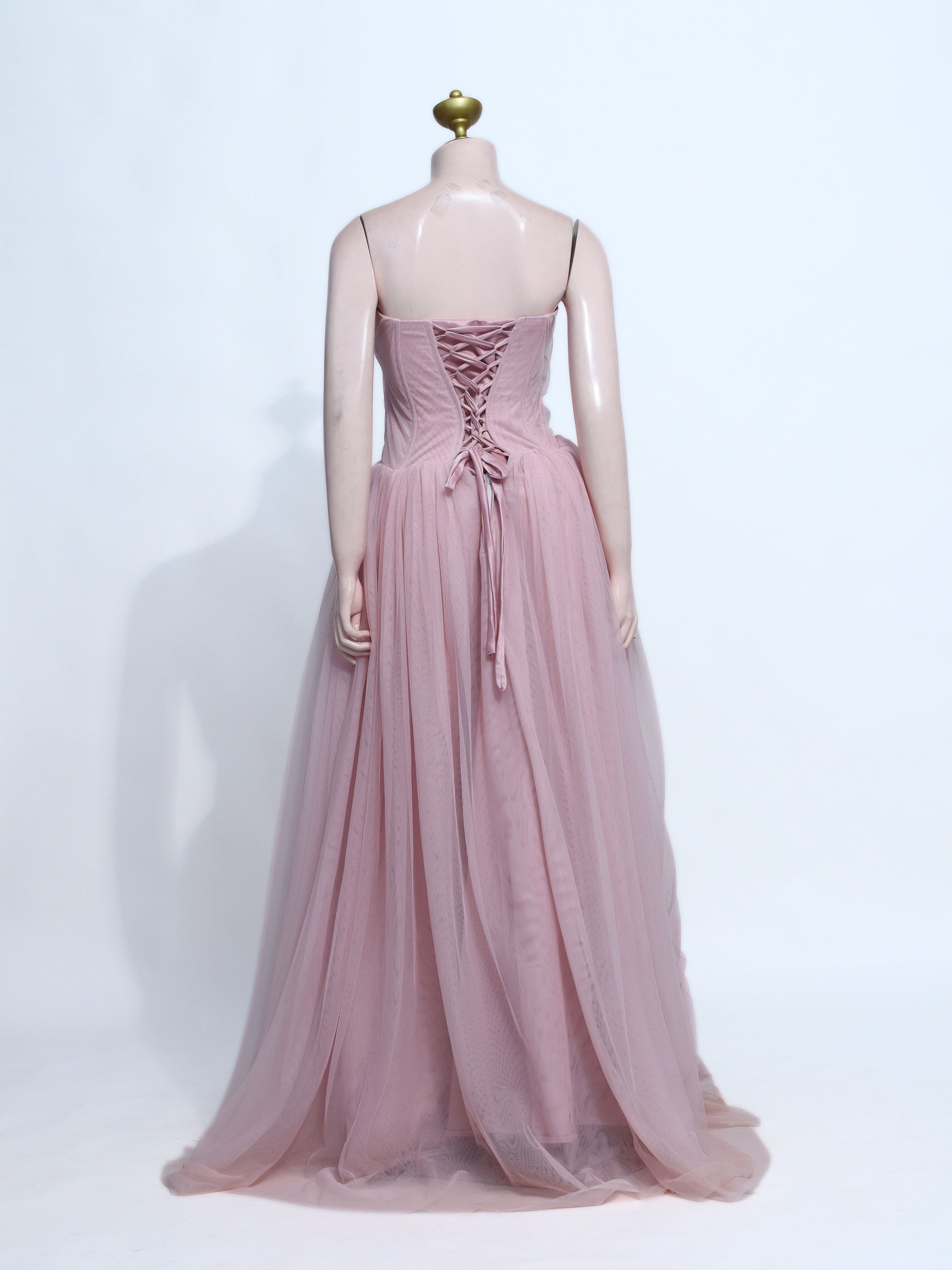 Old Rose Chiffon Corset Prom Dress – Strapless Draped Formal Gown - OR09