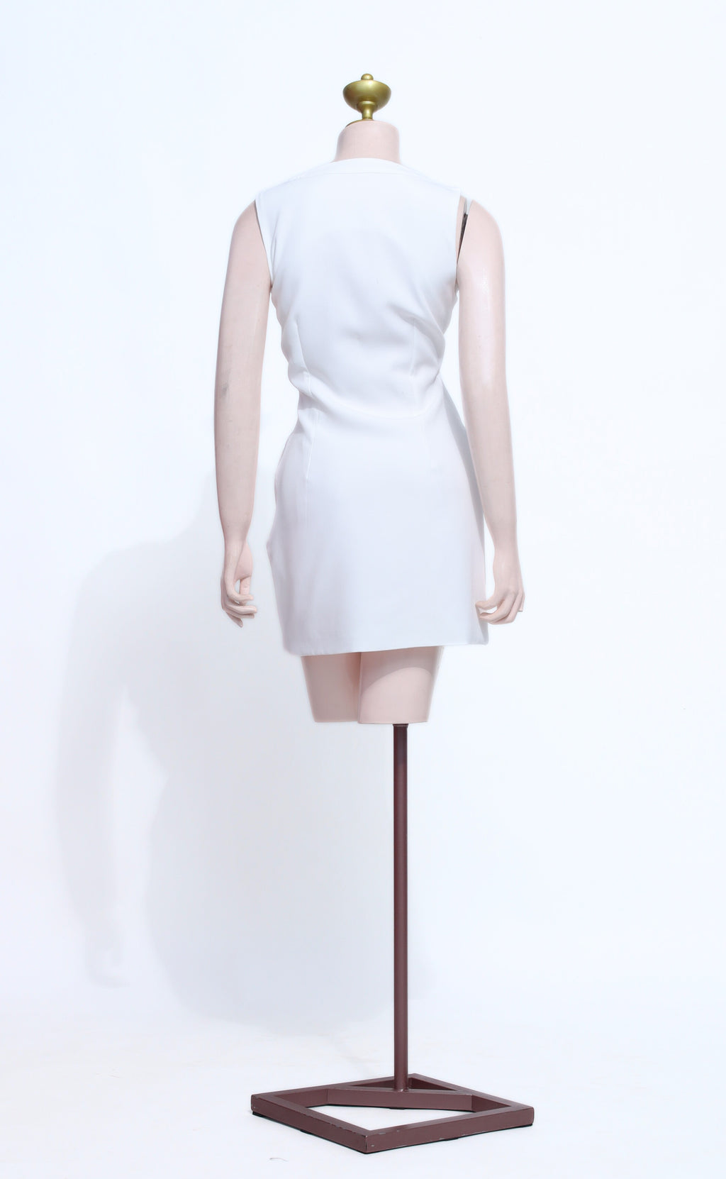White Blazer Dress with Gold Buttons | Sleeveless V-Neck Sheath Mini - SW15