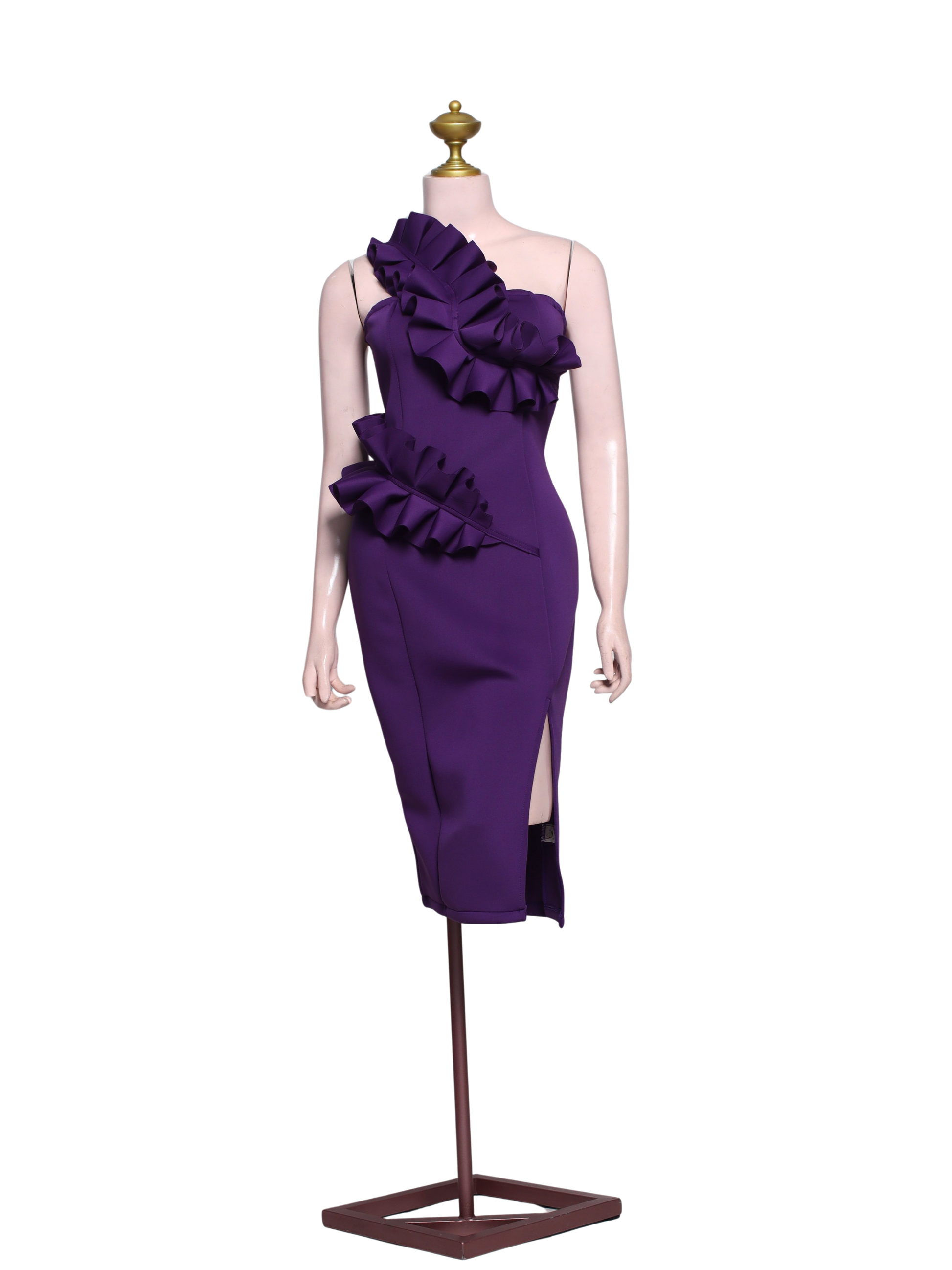 Neoprene Ruffles Elegant Formal Midi Dress - SV01