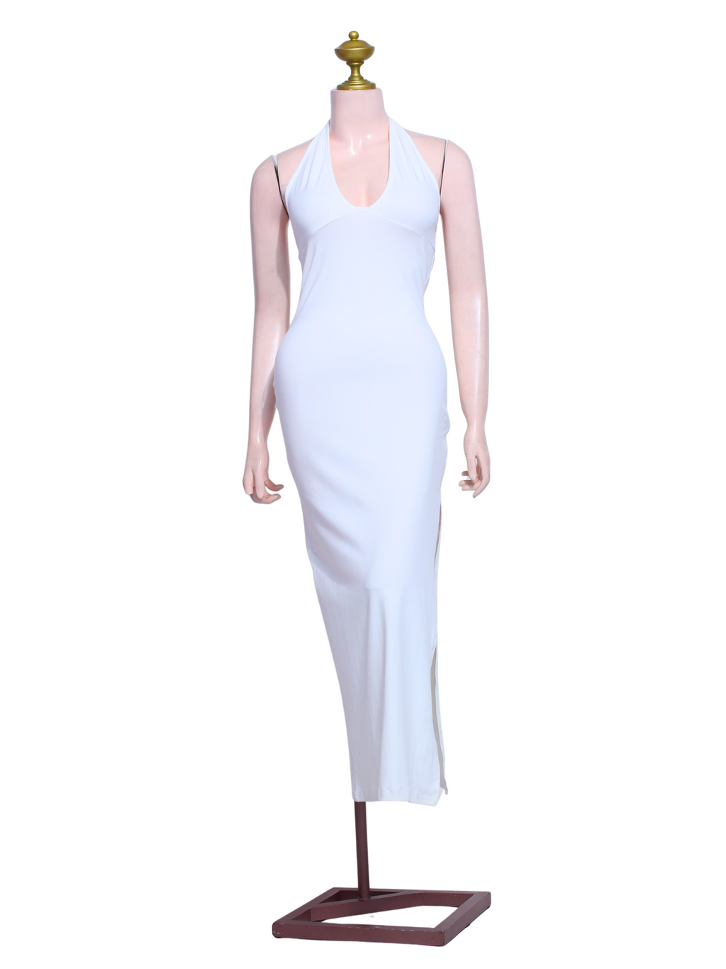 White Halter Long Gown - W26