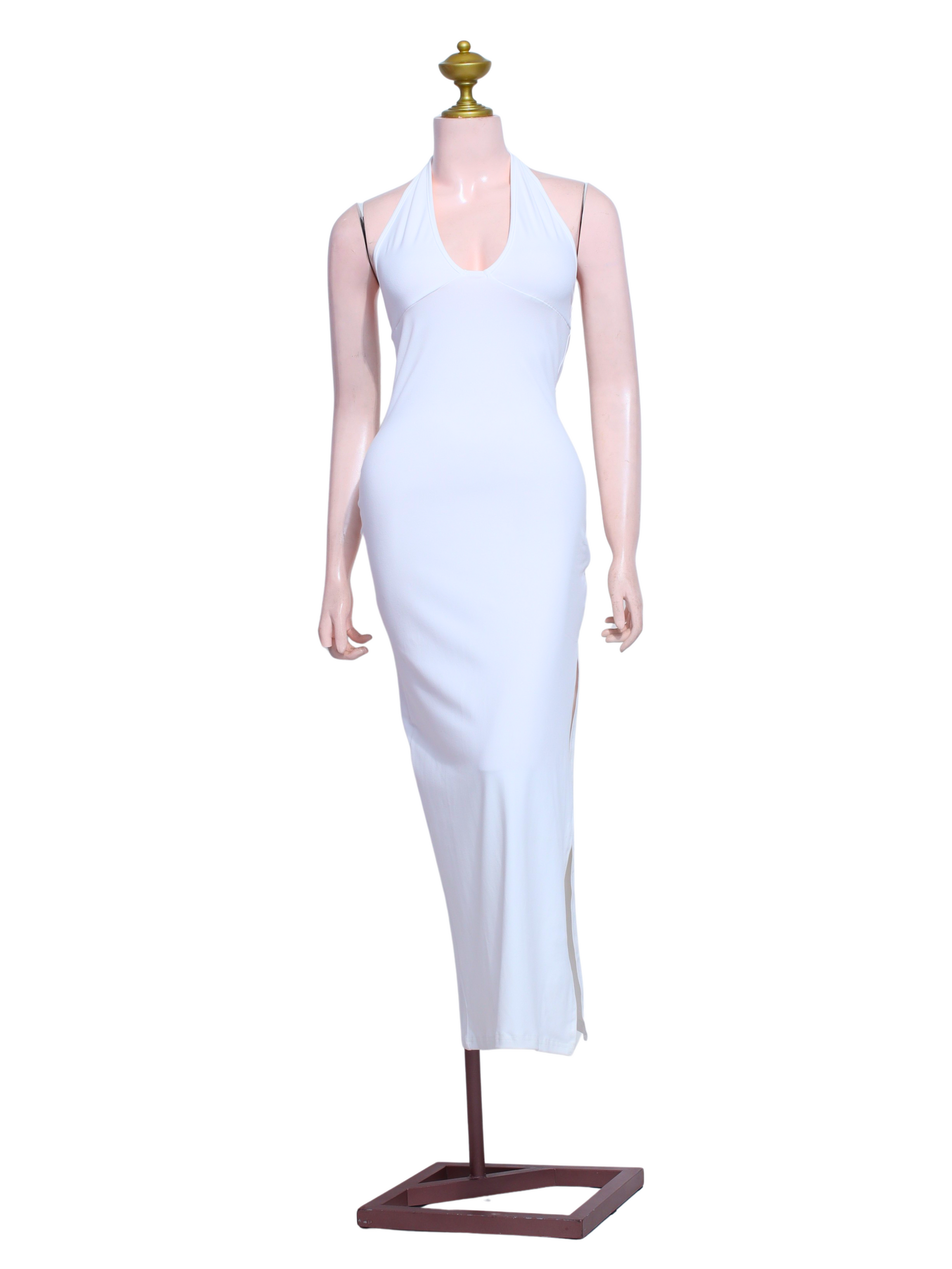 White Halter Long Gown - W26