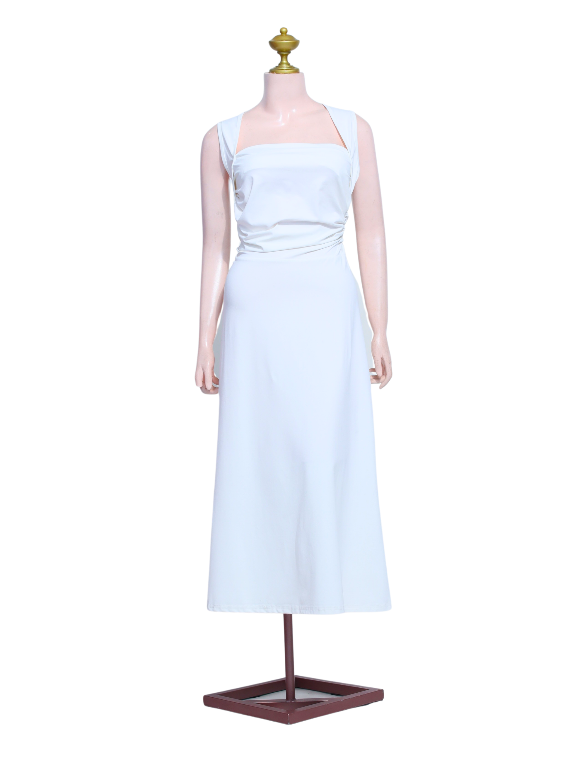White Draped Midi Dress - W15