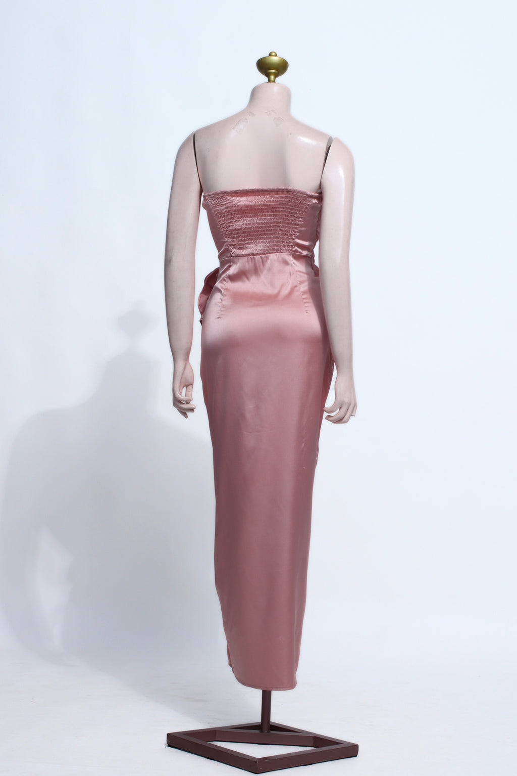 Mauve Pink Ruched Strapless Prom Dress | Rose Accent Mermaid Slit Gown - SP19