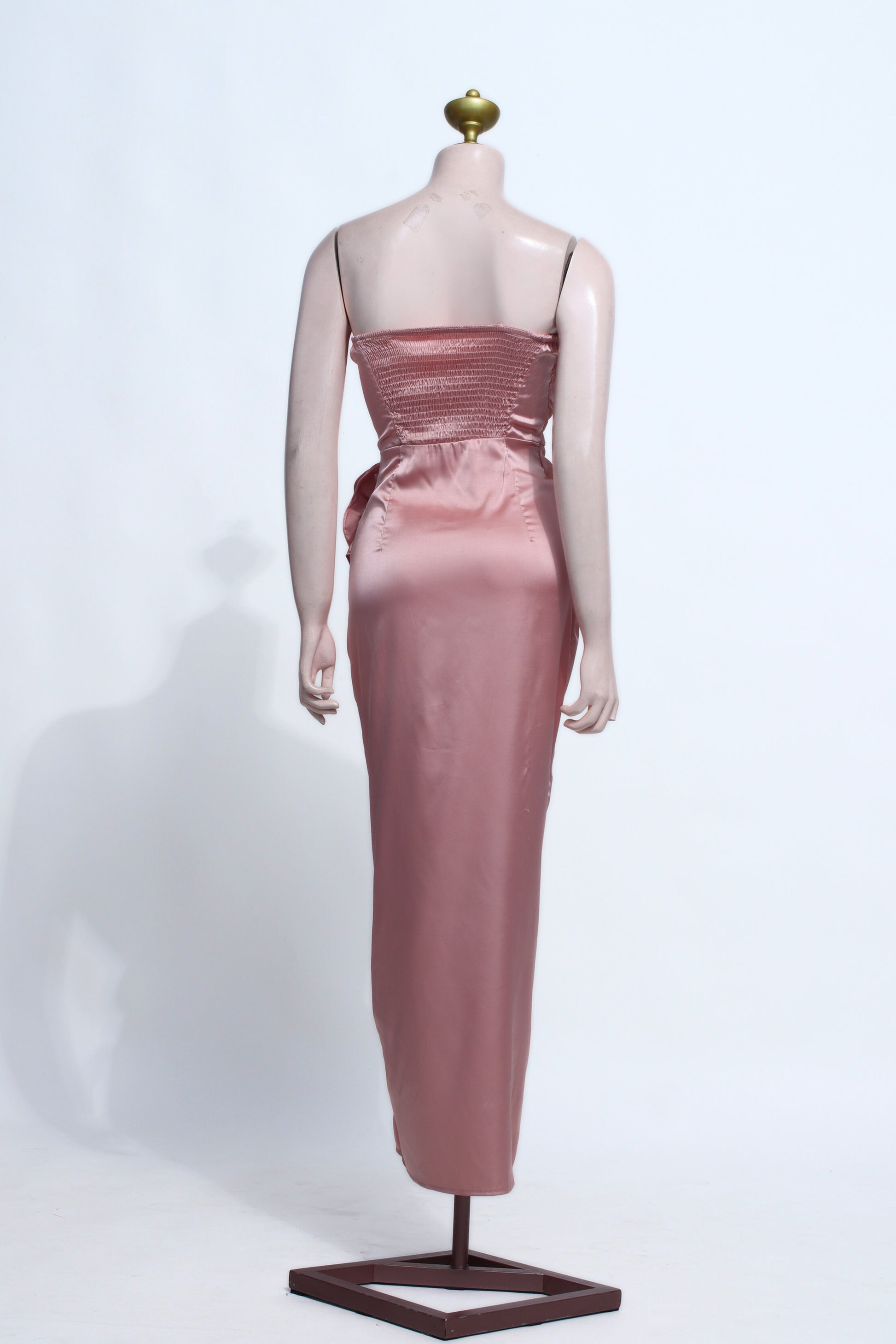 Mauve Pink Ruched Strapless Prom Dress | Rose Accent Mermaid Slit Gown - SP19