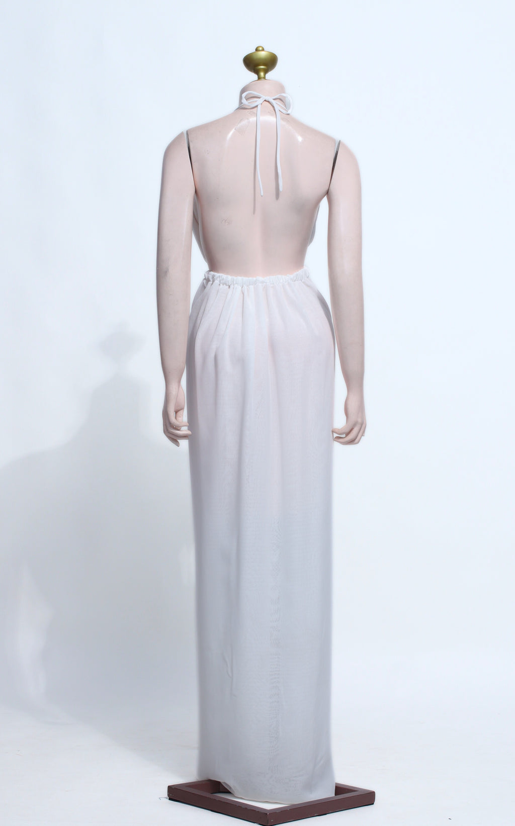 White Chiffon Halter Maxi Dress | Backless Beach Slit Summer Gown - SW17