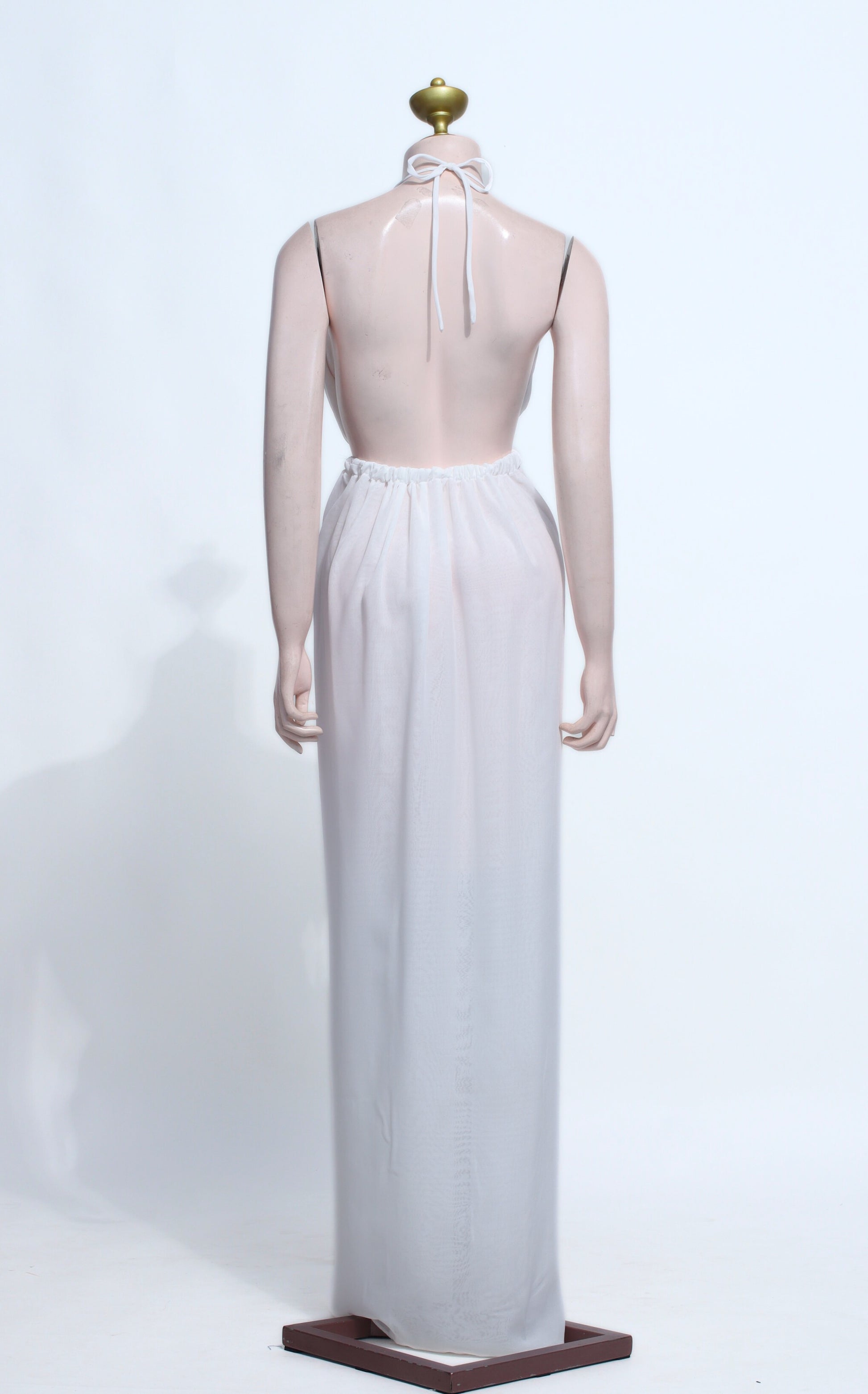 White Chiffon Halter Maxi Dress | Backless Beach Slit Summer Gown - SW17