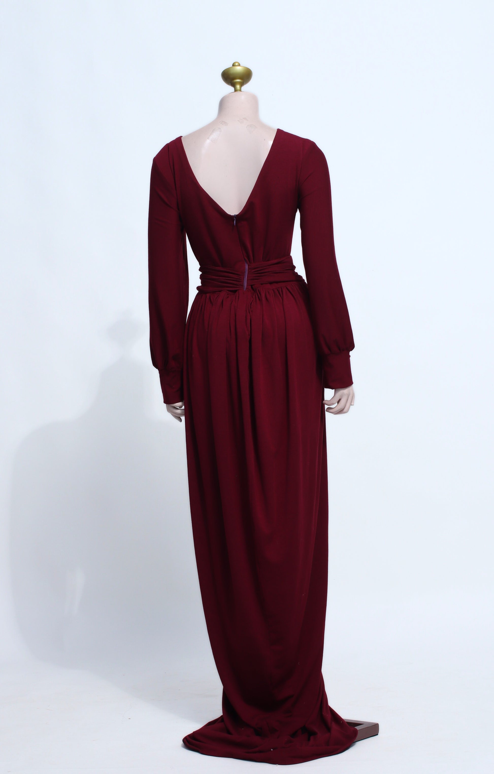 Maroon High Slit Infinity Style Dress | Long Sleeve Zipper Back Plunge - M15