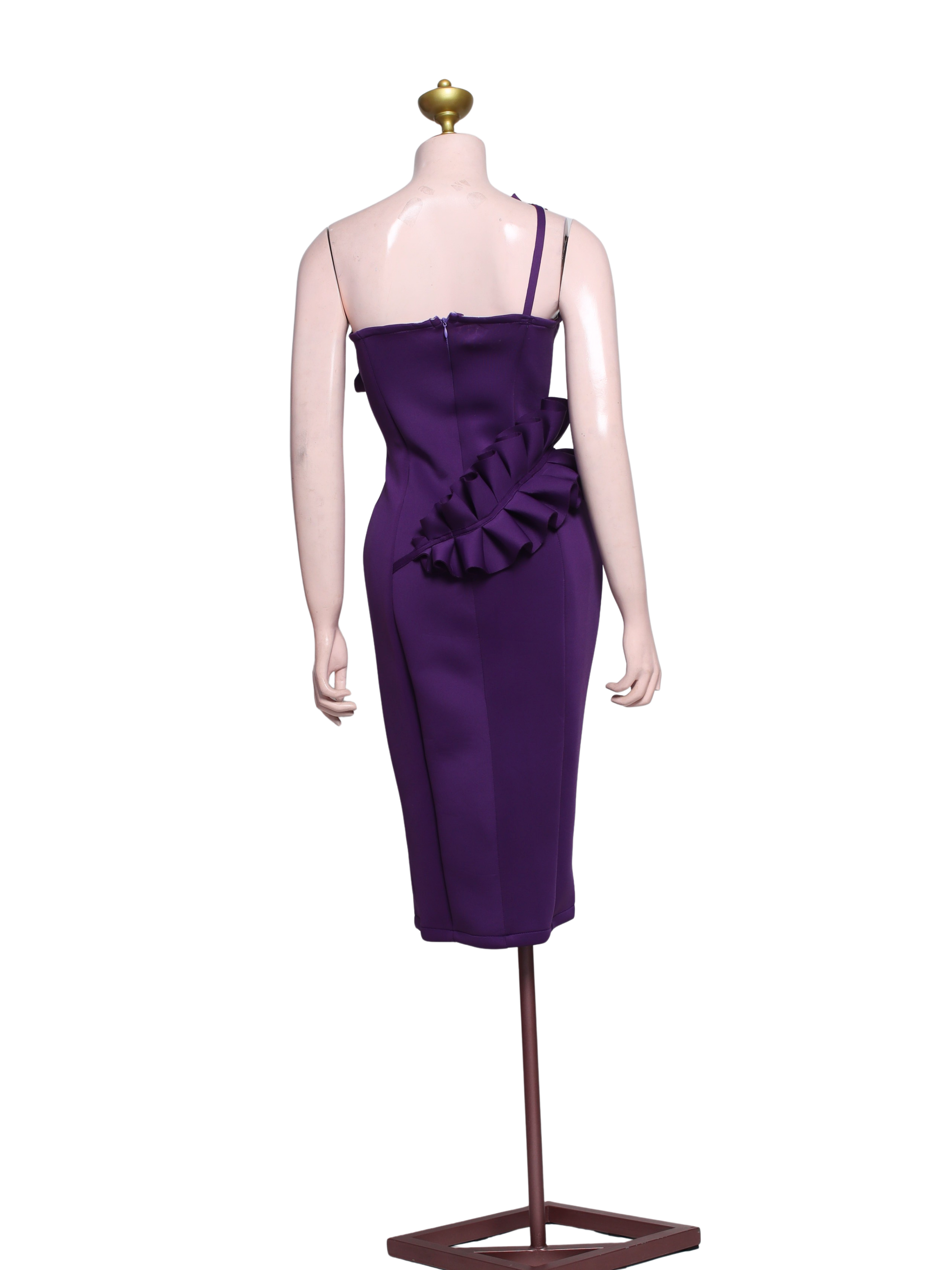Neoprene Ruffles Elegant Formal Midi Dress - SV01