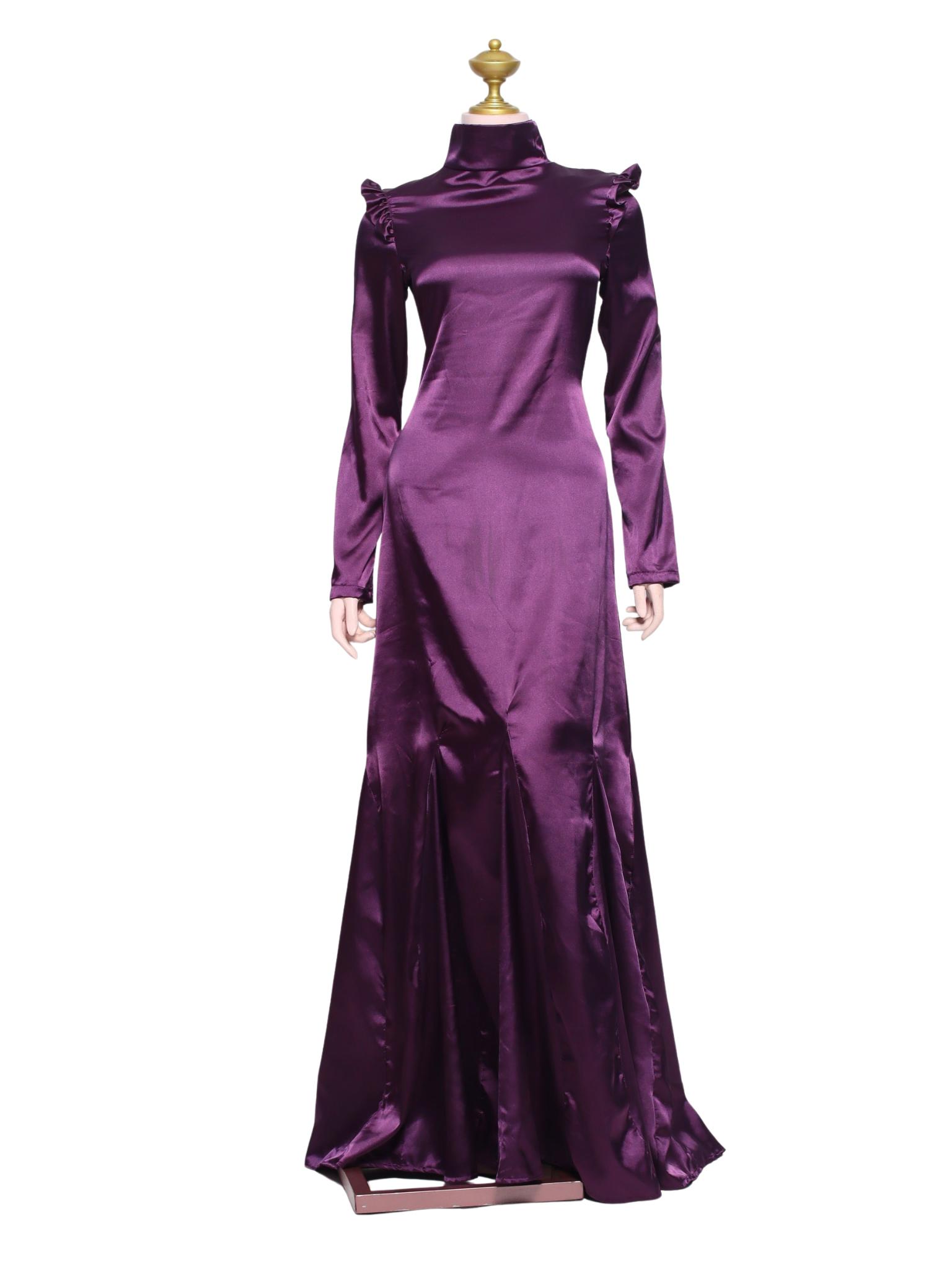 Violet Turtle Neck Satin Elegant Dress - V01