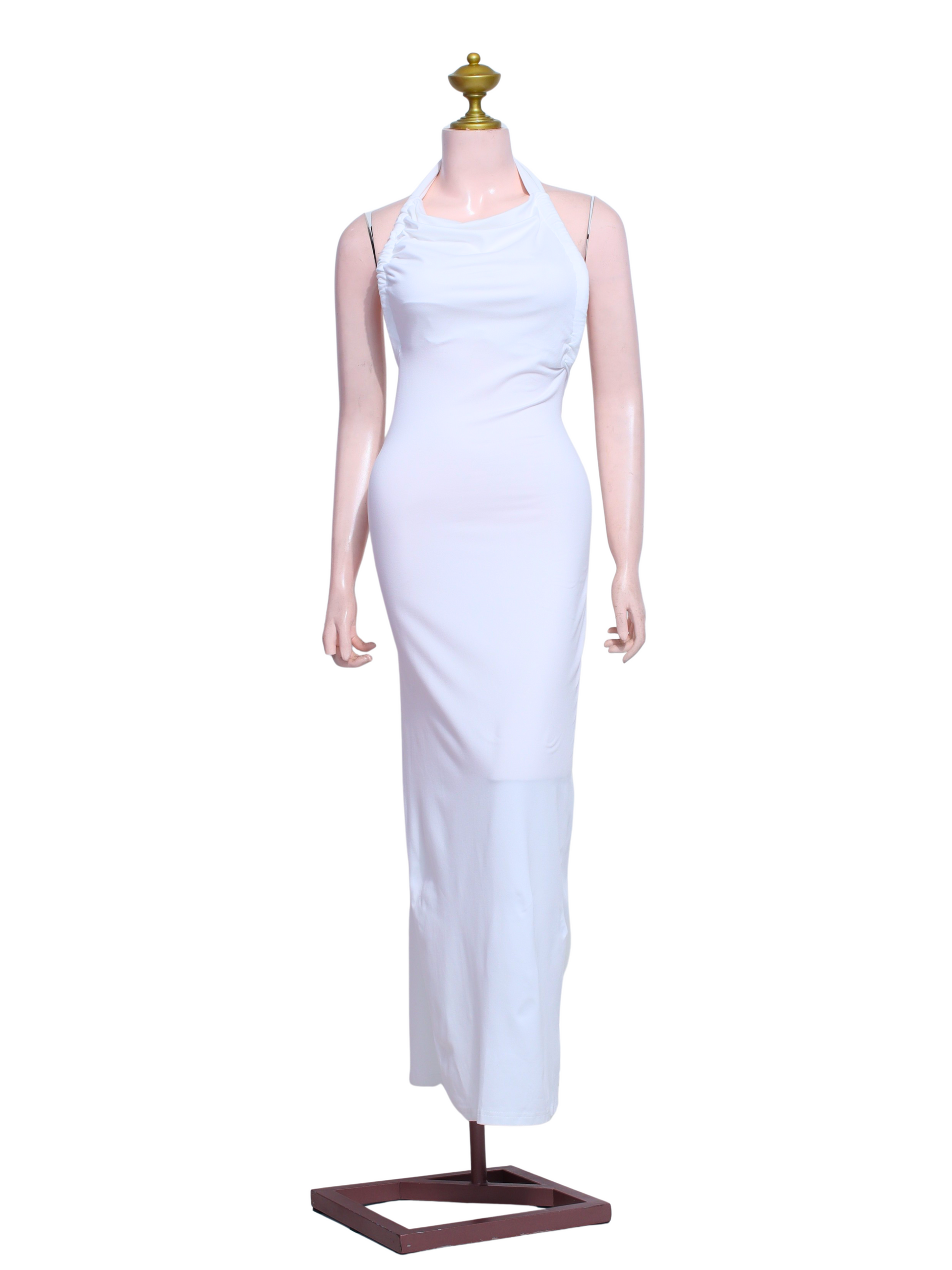 Sleeveless Halter White Gown - W27