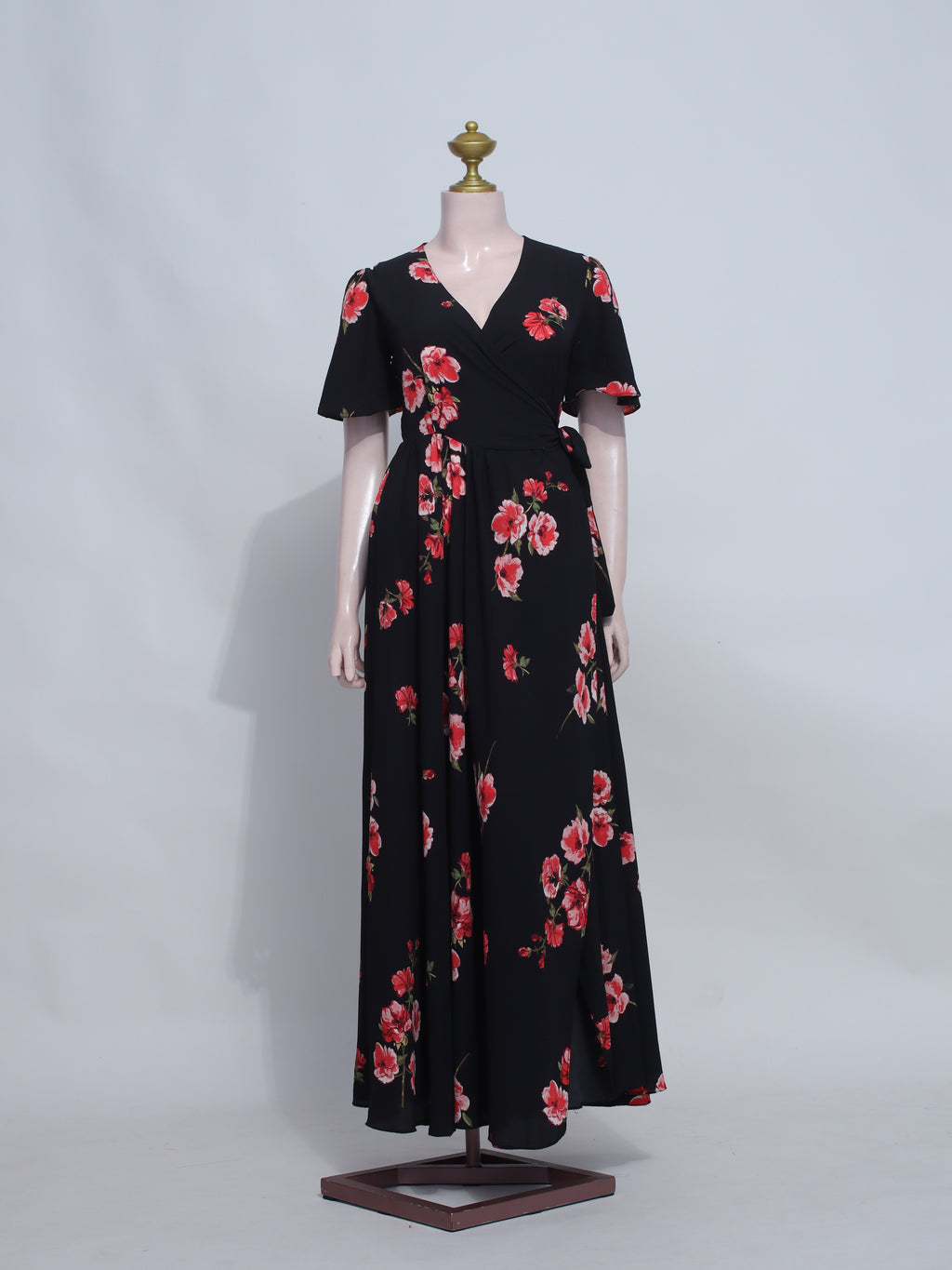 Black Floral Maxi Overlap Dress - B23