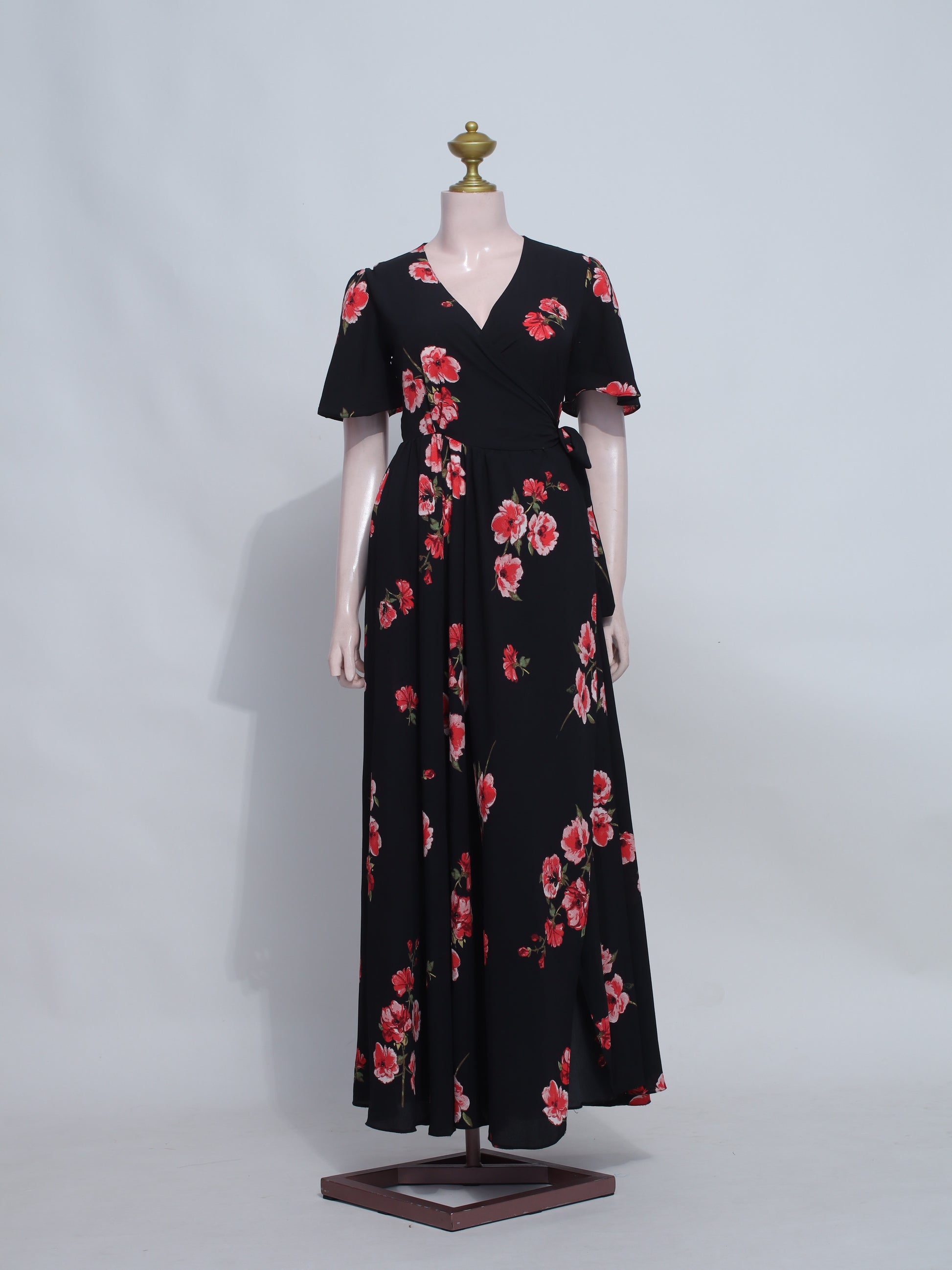 Black Floral Maxi Overlap Dress - B23