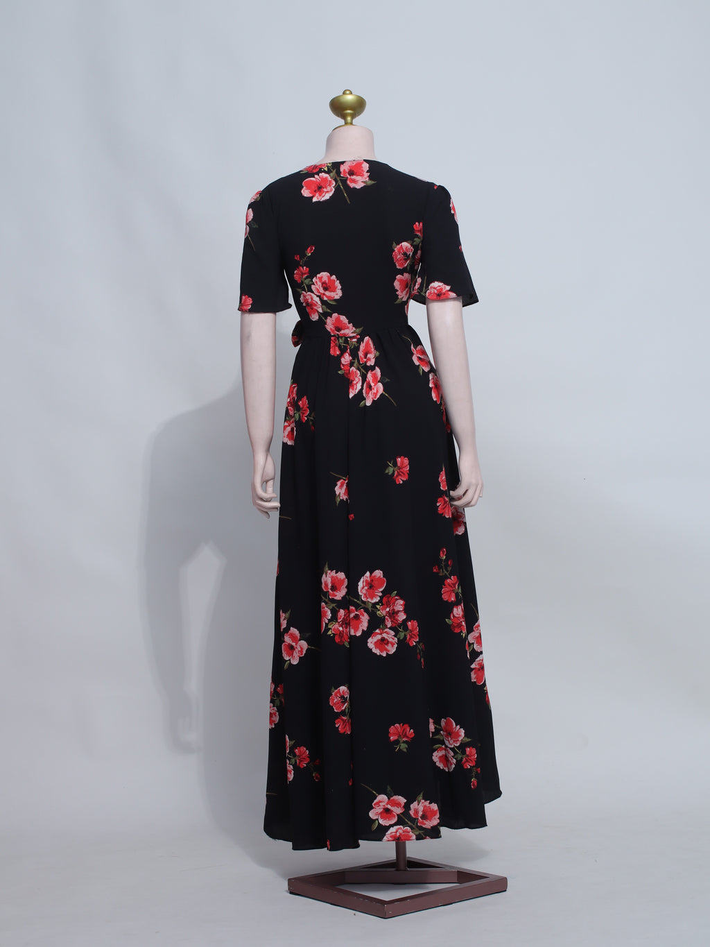 Black Floral Maxi Overlap Dress - B23