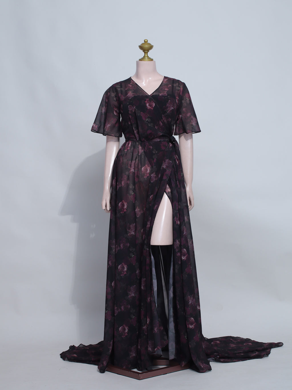 Chiffon Floral High- Slit Overlap Dress - B24