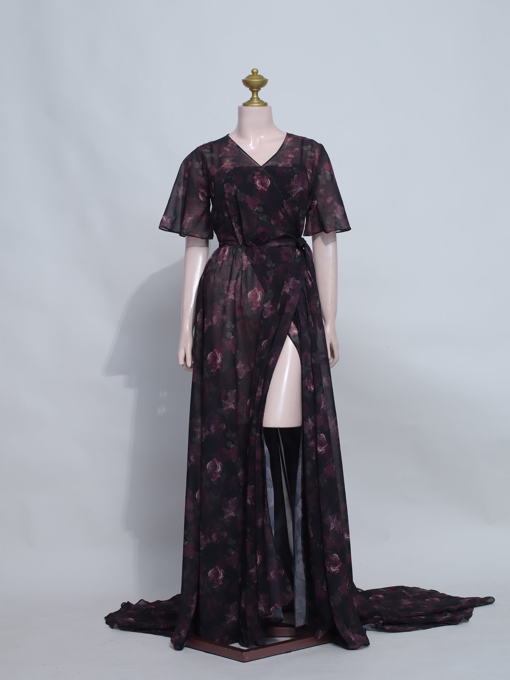 Chiffon Floral High- Slit Overlap Dress - B24