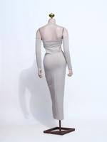 Chic Nude Maxi Dress with Matching Sleeves | Strapless Bodycon Cotton Spandex Gown - NU06