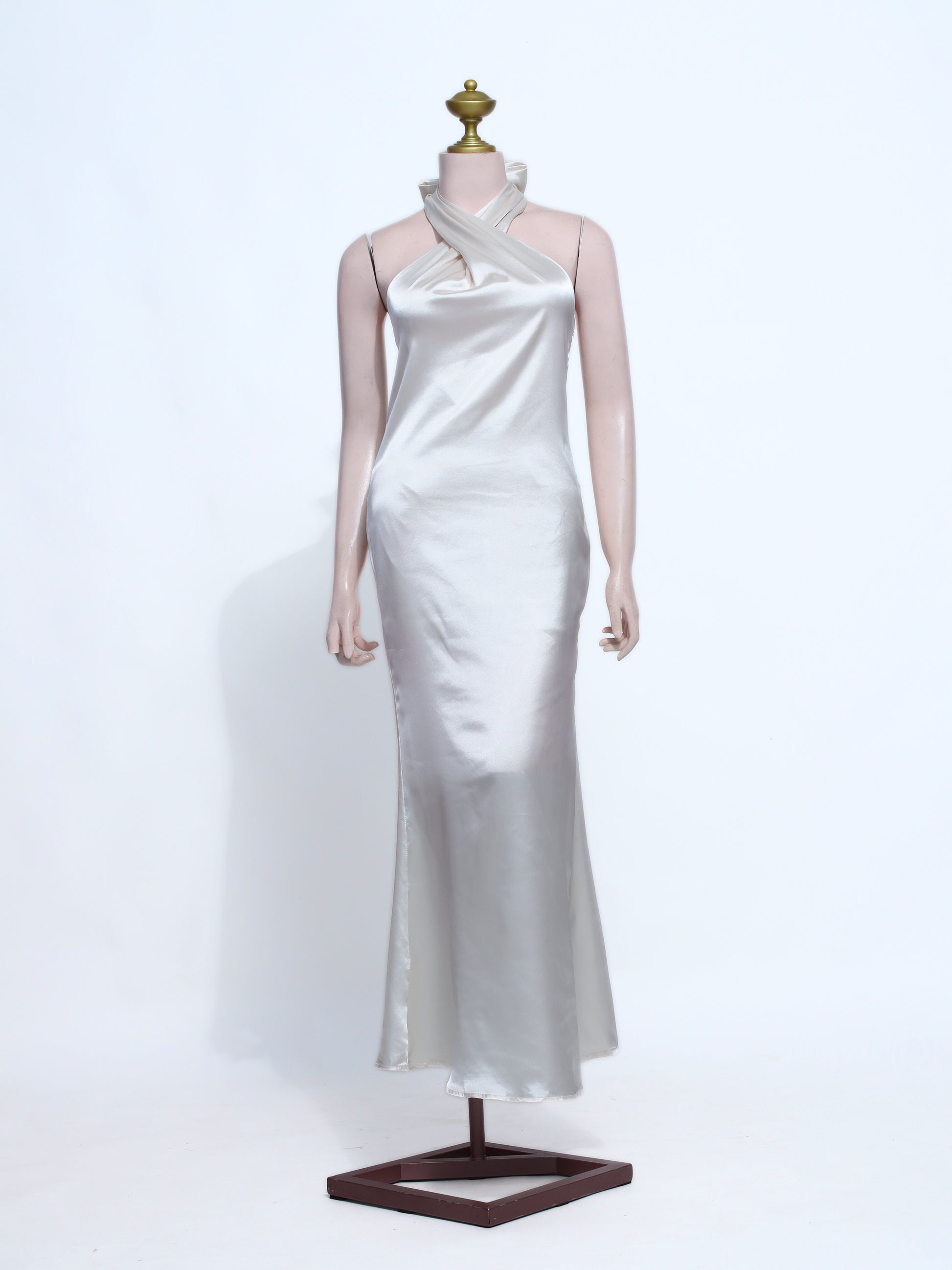 Elegant Nude Silk Halter Maxi Dress | Cowl Neck Backless Slip Gown - NU09