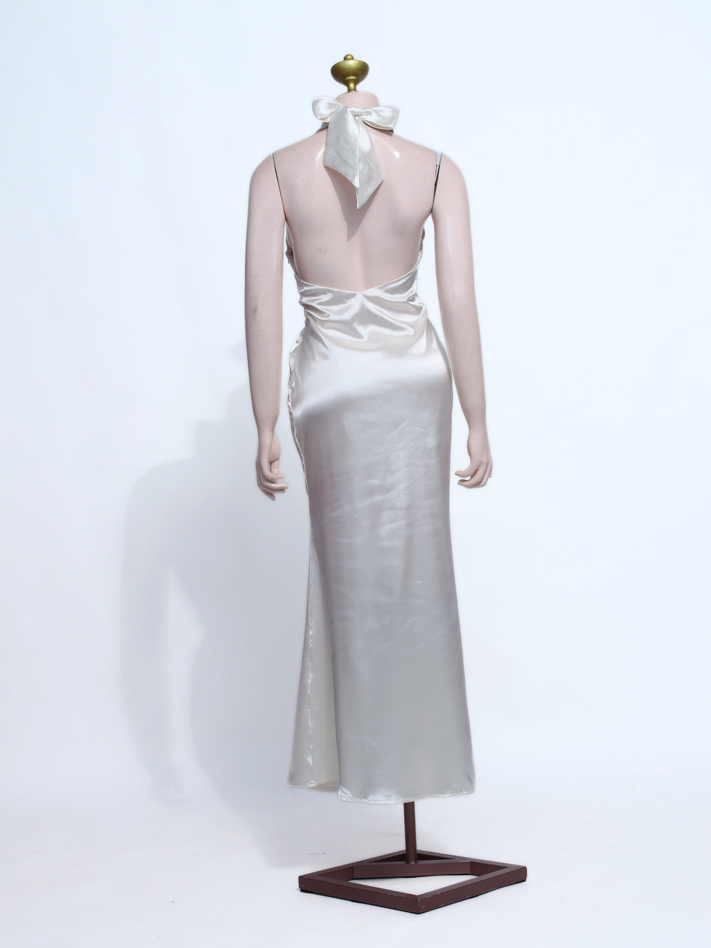 Elegant Nude Silk Halter Maxi Dress | Cowl Neck Backless Slip Gown - NU09