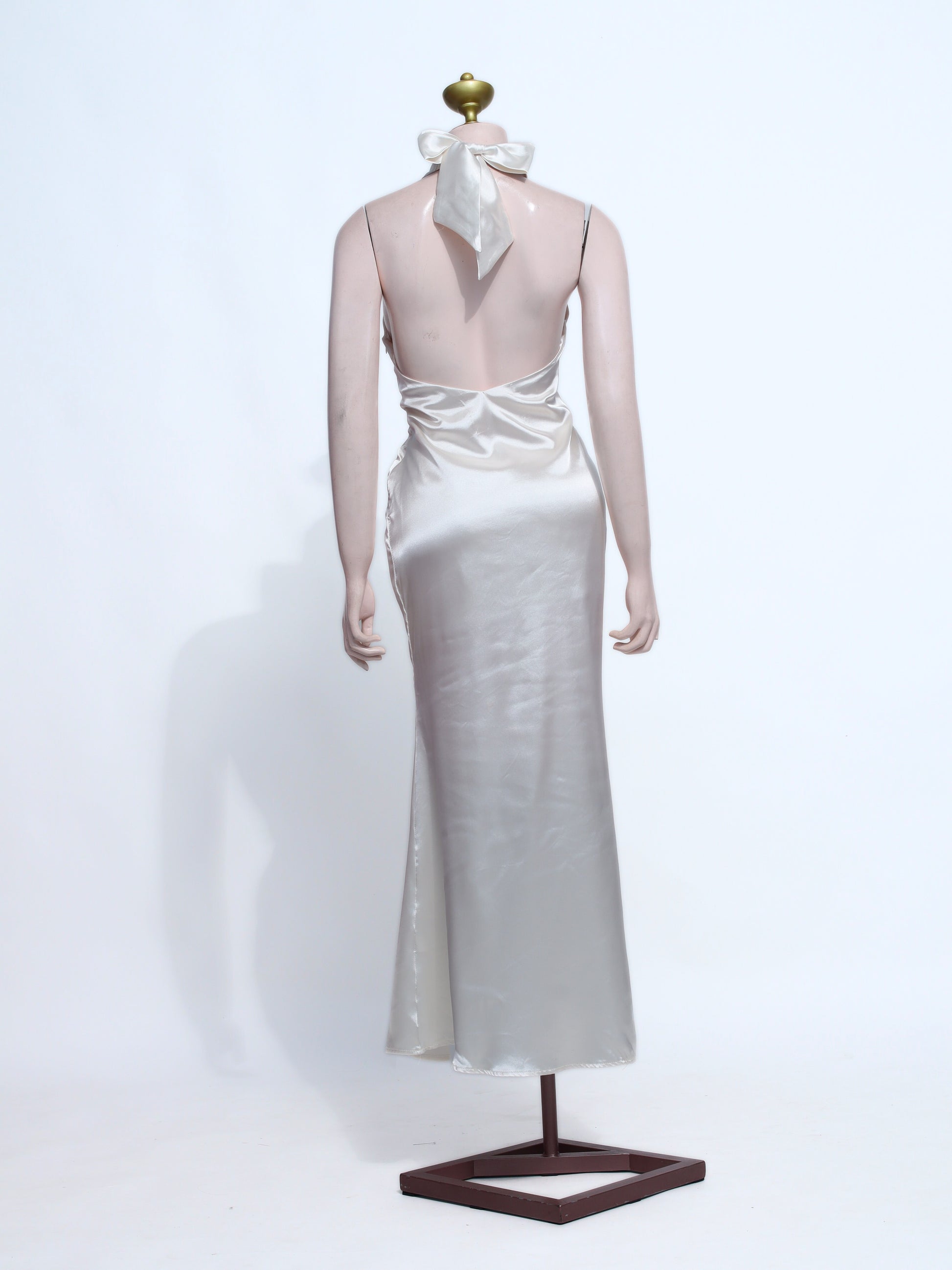 Elegant Nude Silk Halter Maxi Dress | Cowl Neck Backless Slip Gown - NU09