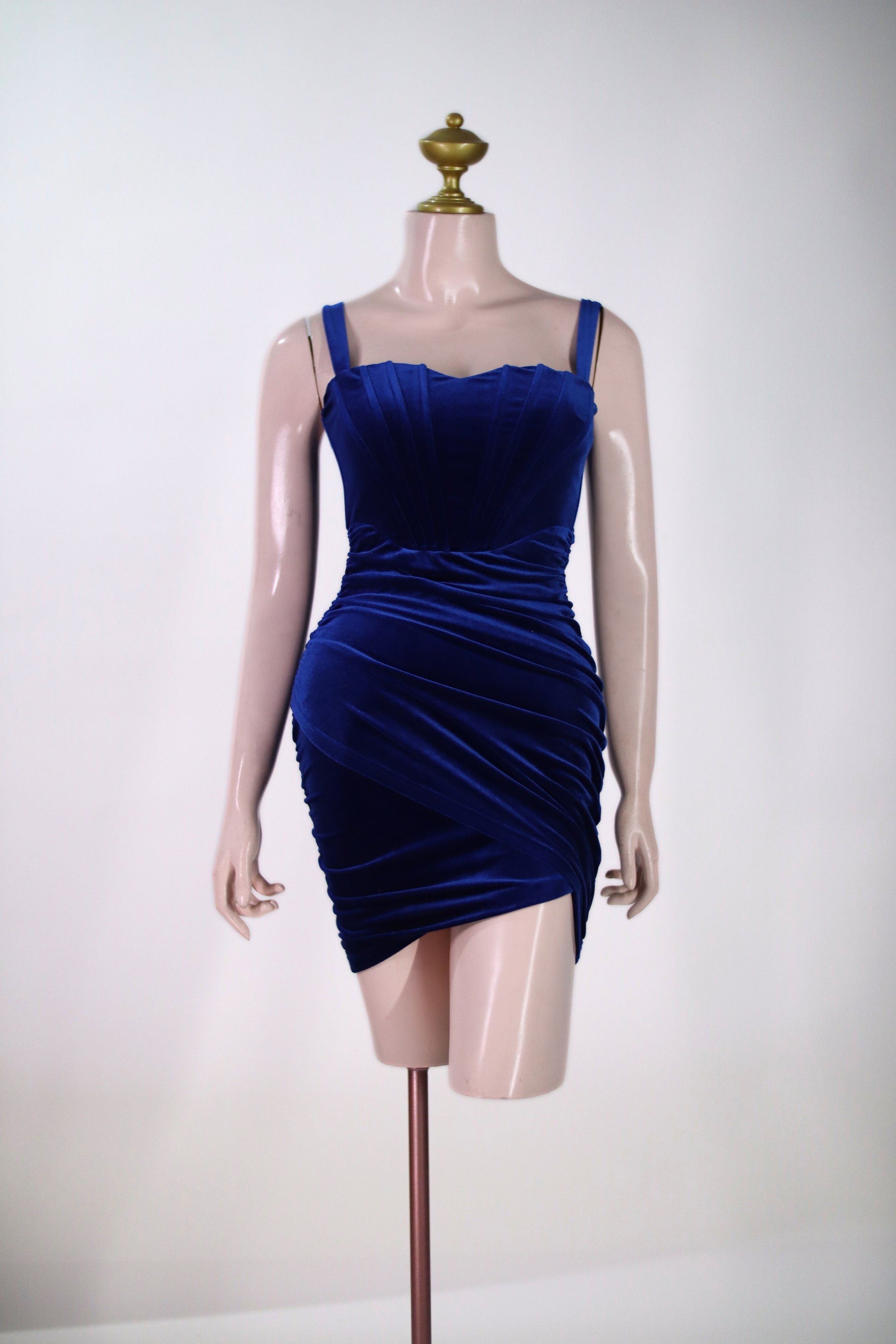 Sweetheart Neck Royal Blue Velvet Club Dress - Asymmetrical Hem - SBL01