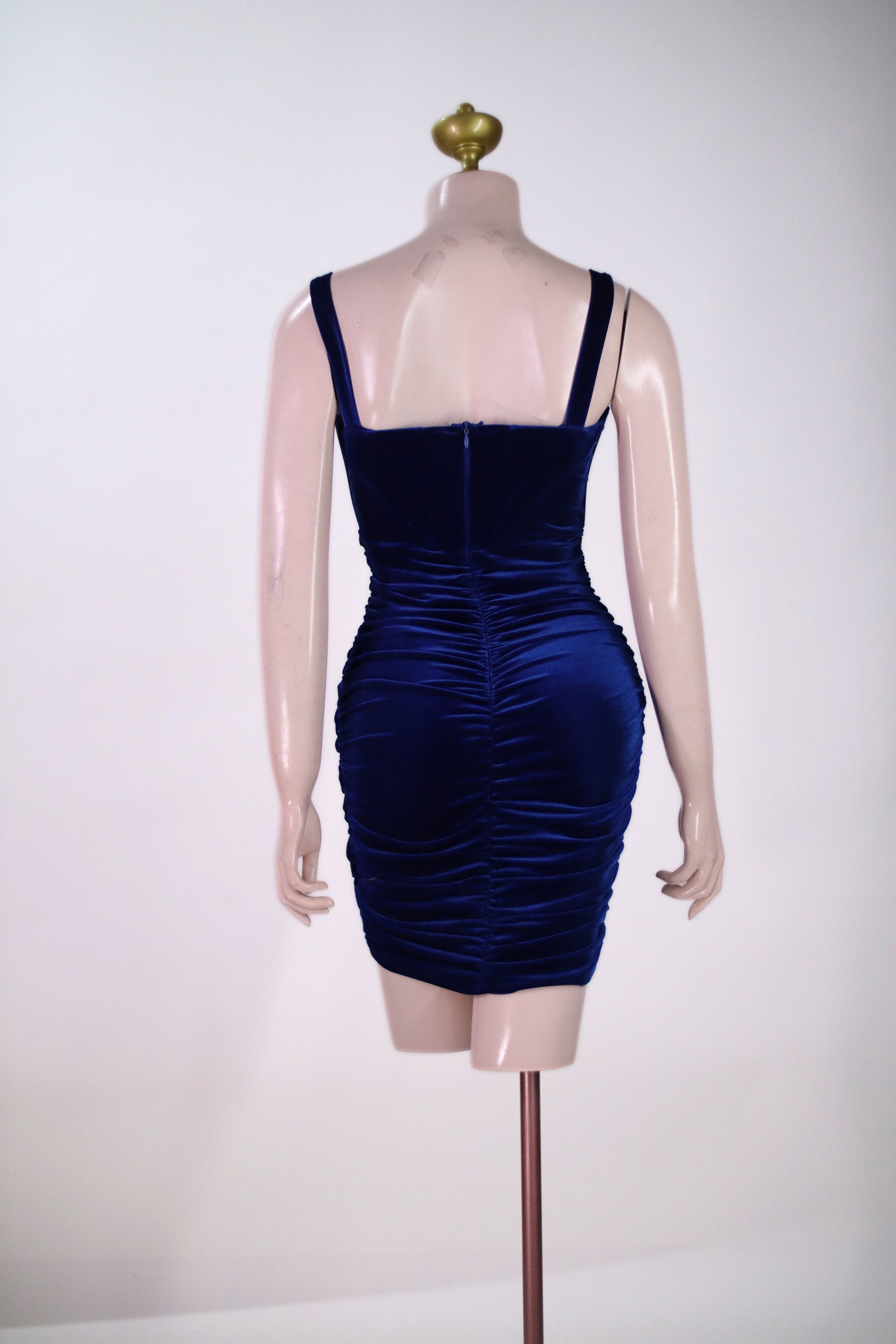 Sweetheart Neck Royal Blue Velvet Club Dress - Asymmetrical Hem - SBL01