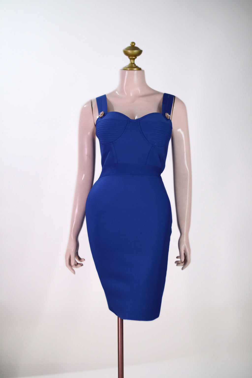 Thick Royal Blue Dress | Structured Bustier Short with Embellished Straps - SBL02