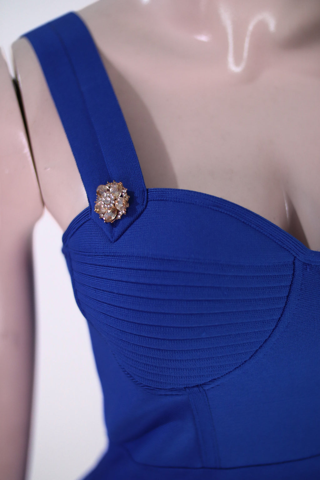 Thick Royal Blue Dress | Structured Bustier Short with Embellished Straps - SBL02