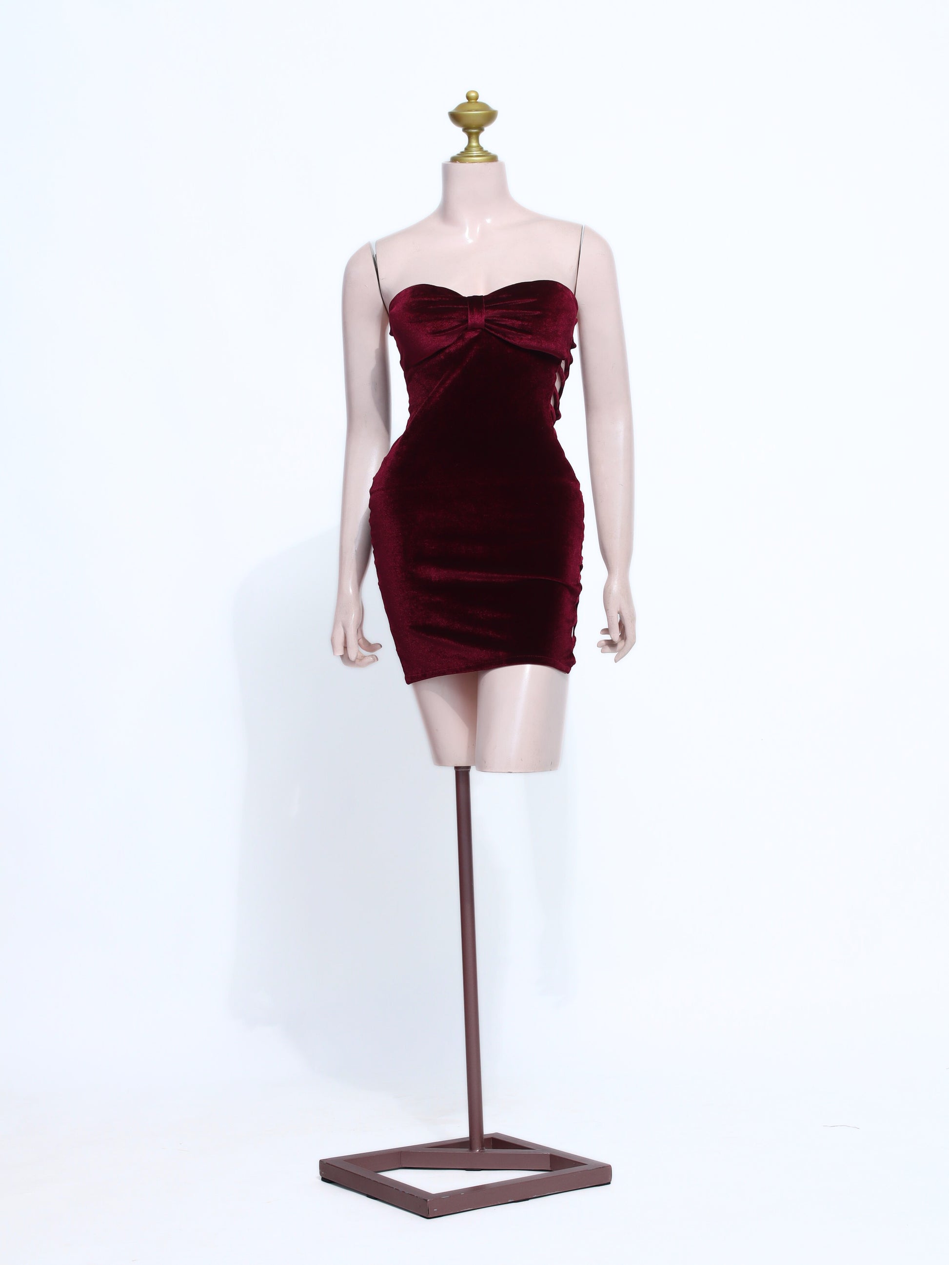 Maroon Velvet Bodycon Short Dress | Strapless Sweetheart Neckline - SM01