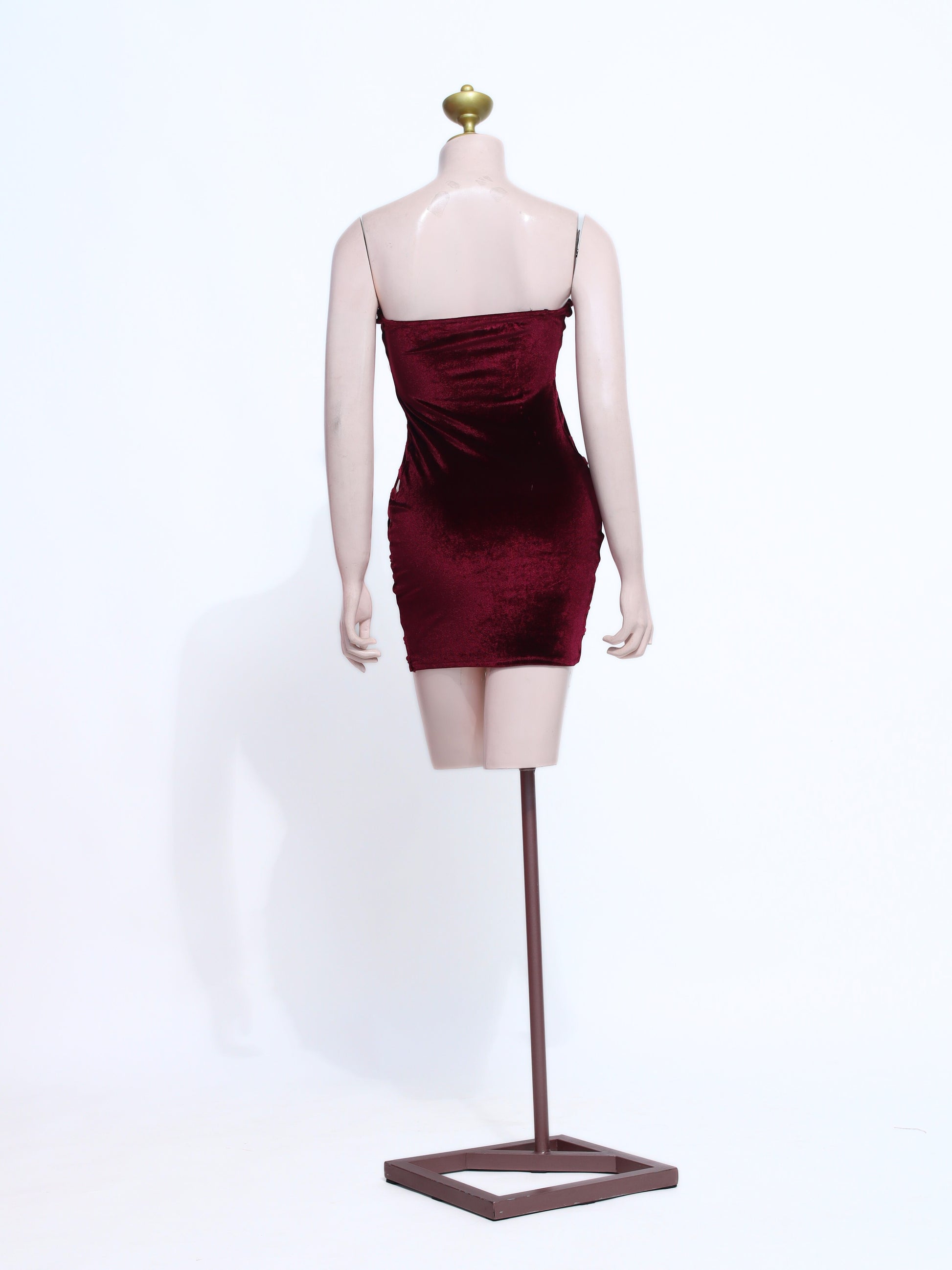 Maroon Velvet Bodycon Short Dress | Strapless Sweetheart Neckline - SM01