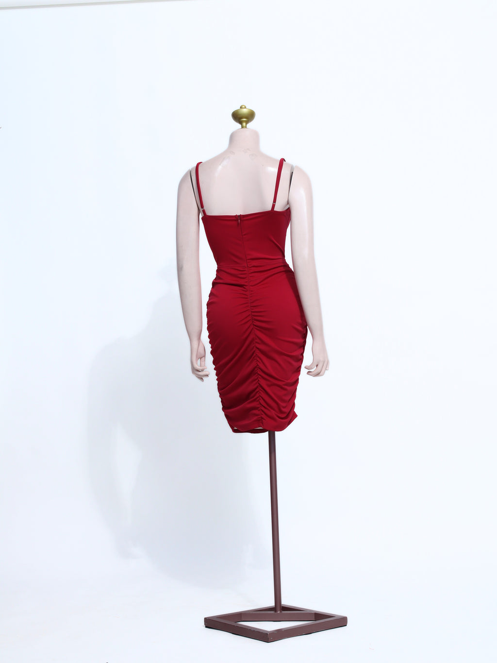 Maroon Ruched Bustier Short Dress | Padded Bodycon Spandex Club Wear - SM02