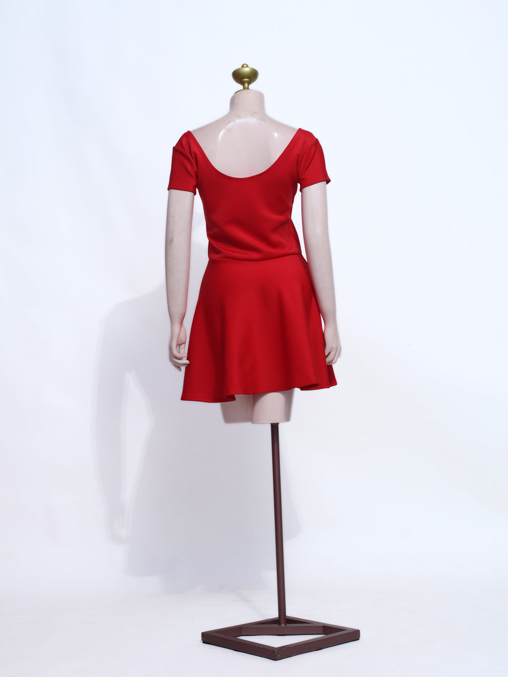 Vibrant Red Skater Short Dress | Stretch Spandex Short Sleeve Scoop Neck - SR03