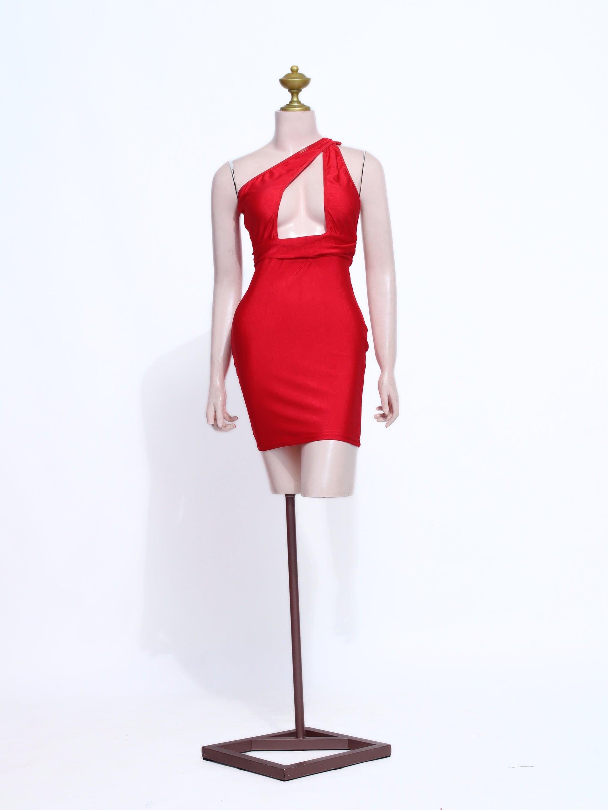 Vibrant Red Club Wear Short Dress | Extreme Cutout Asymmetrical Bodycon Gown - SR04