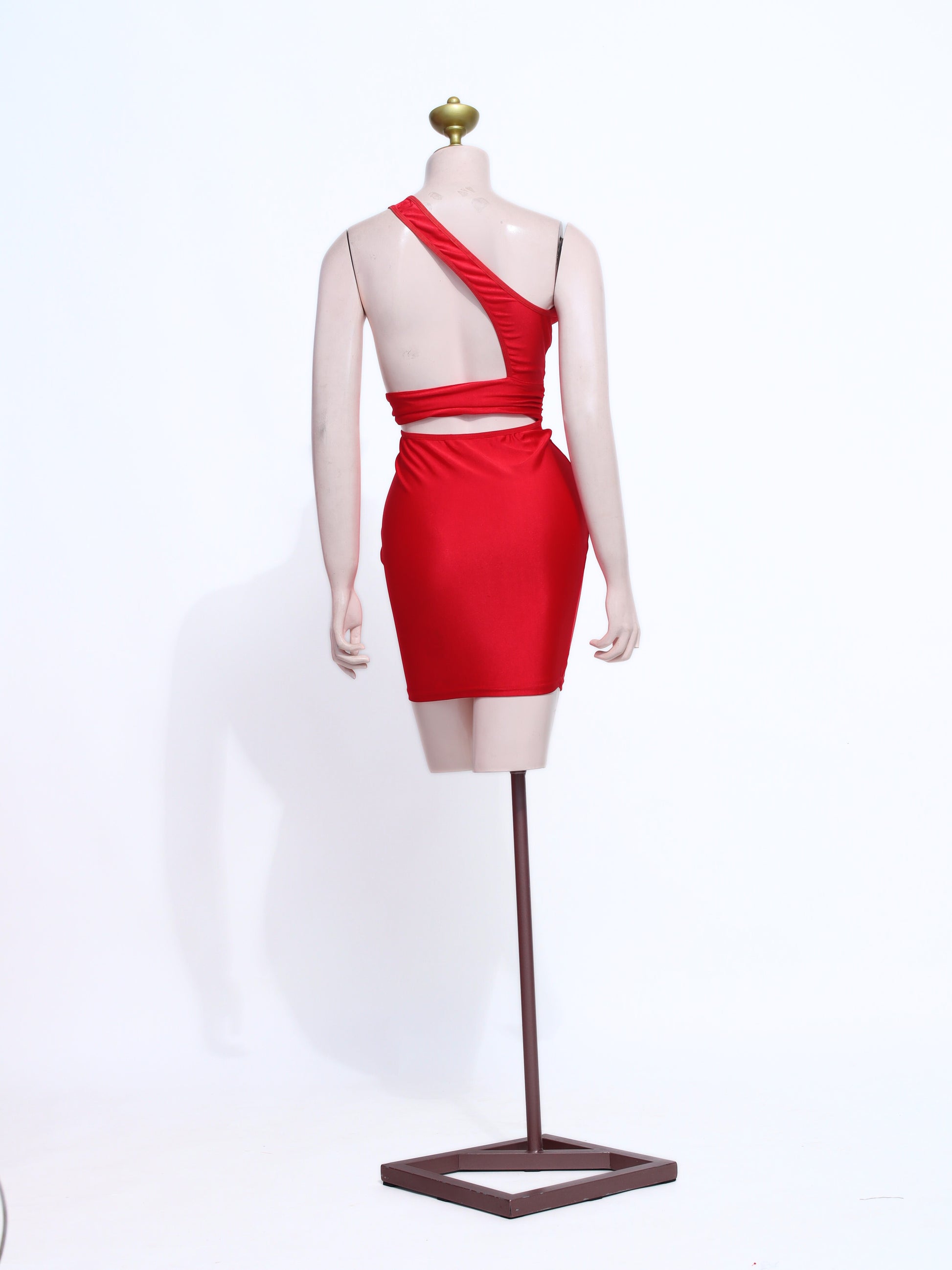 Vibrant Red Club Wear Short Dress | Extreme Cutout Asymmetrical Bodycon Gown - SR04